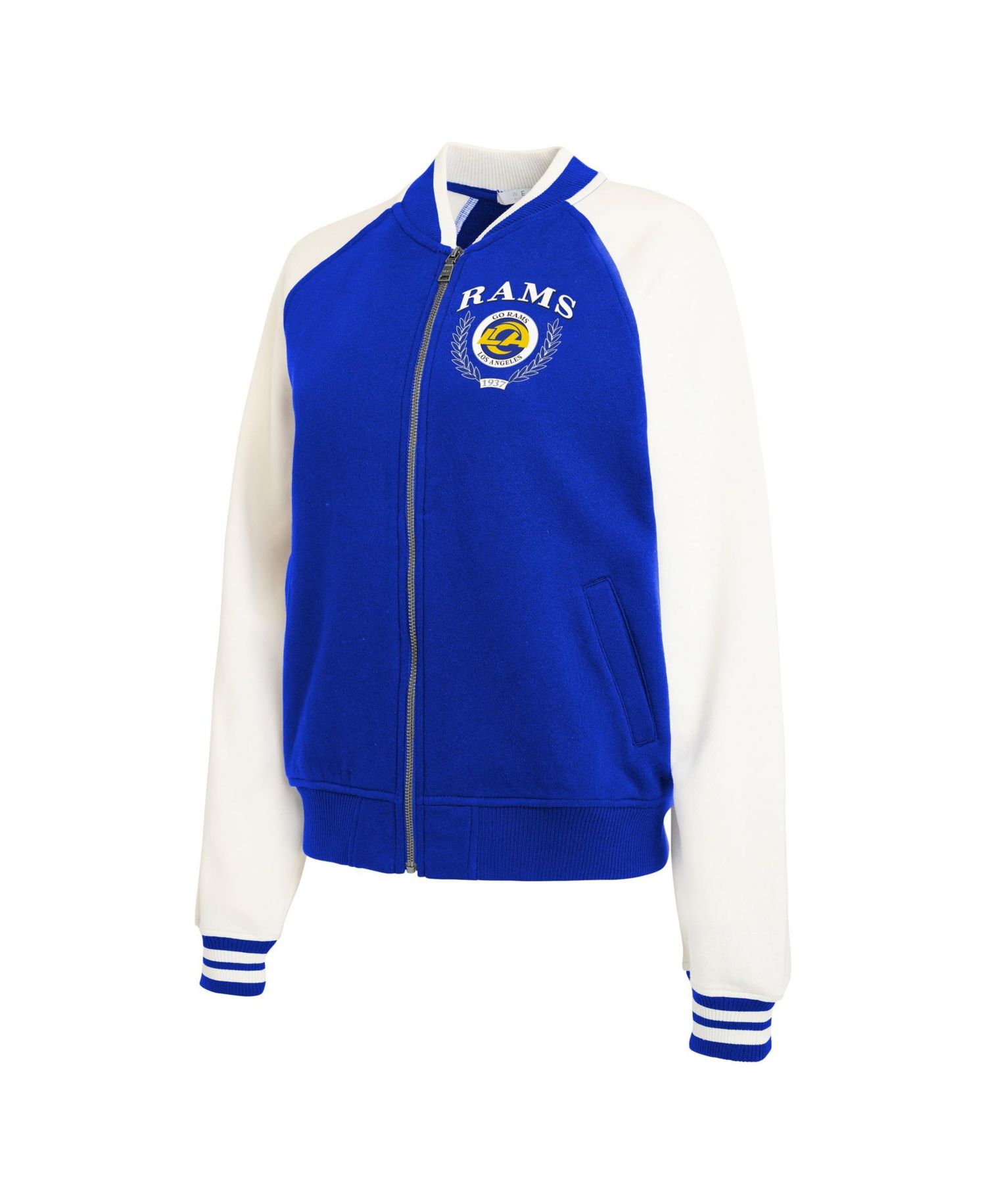 Women's Royal Los Angeles Rams Throwback Varsity Fleece Raglan Full-Zip Jacket