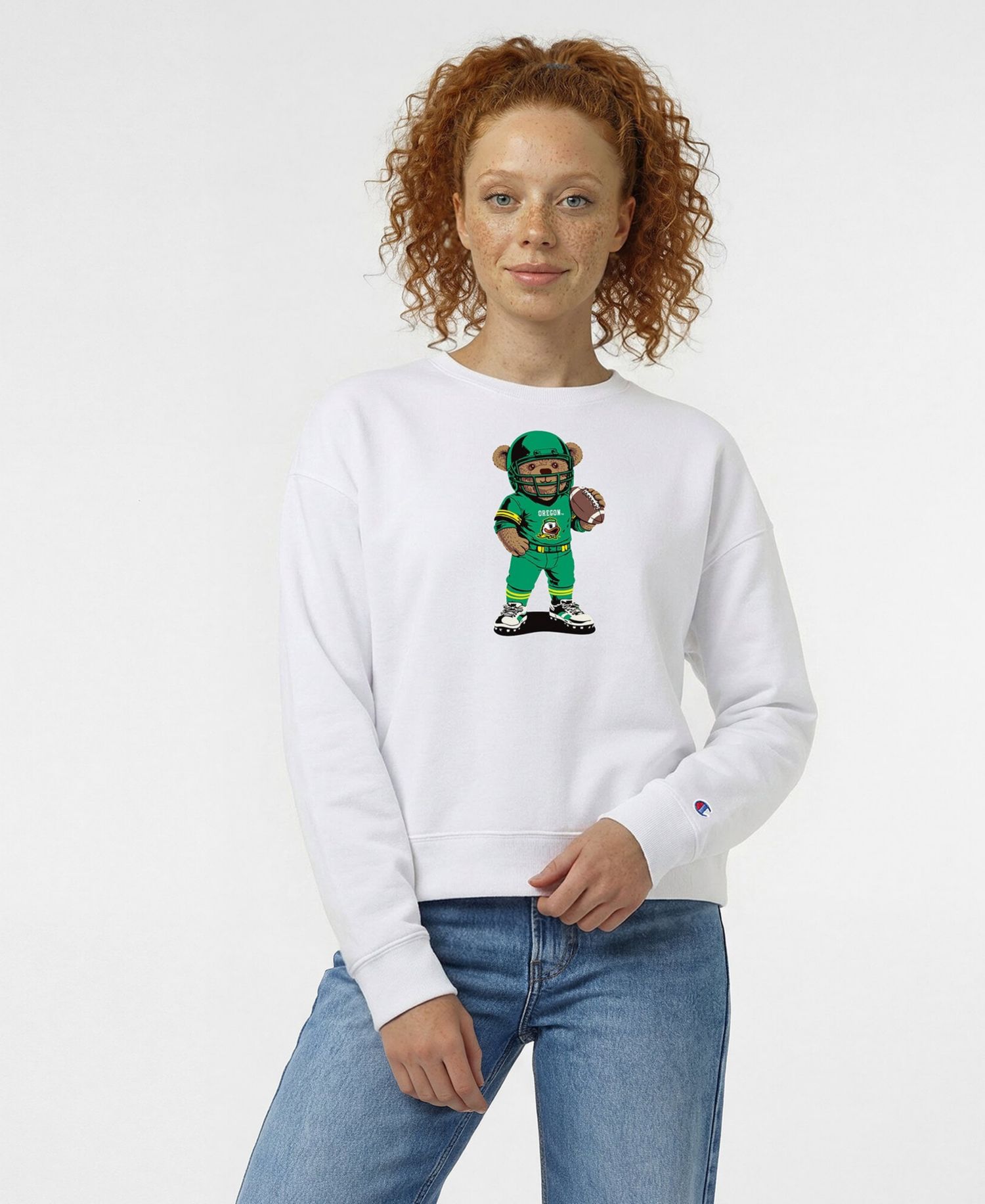 Women's White Oregon Ducks Teddy Bear Sweatshirt