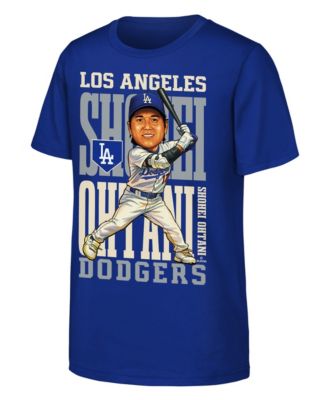 Big Boys and Girls Shohei Ohtani Royal Los Angeles Dodgers Caricature Clash T-Shirt