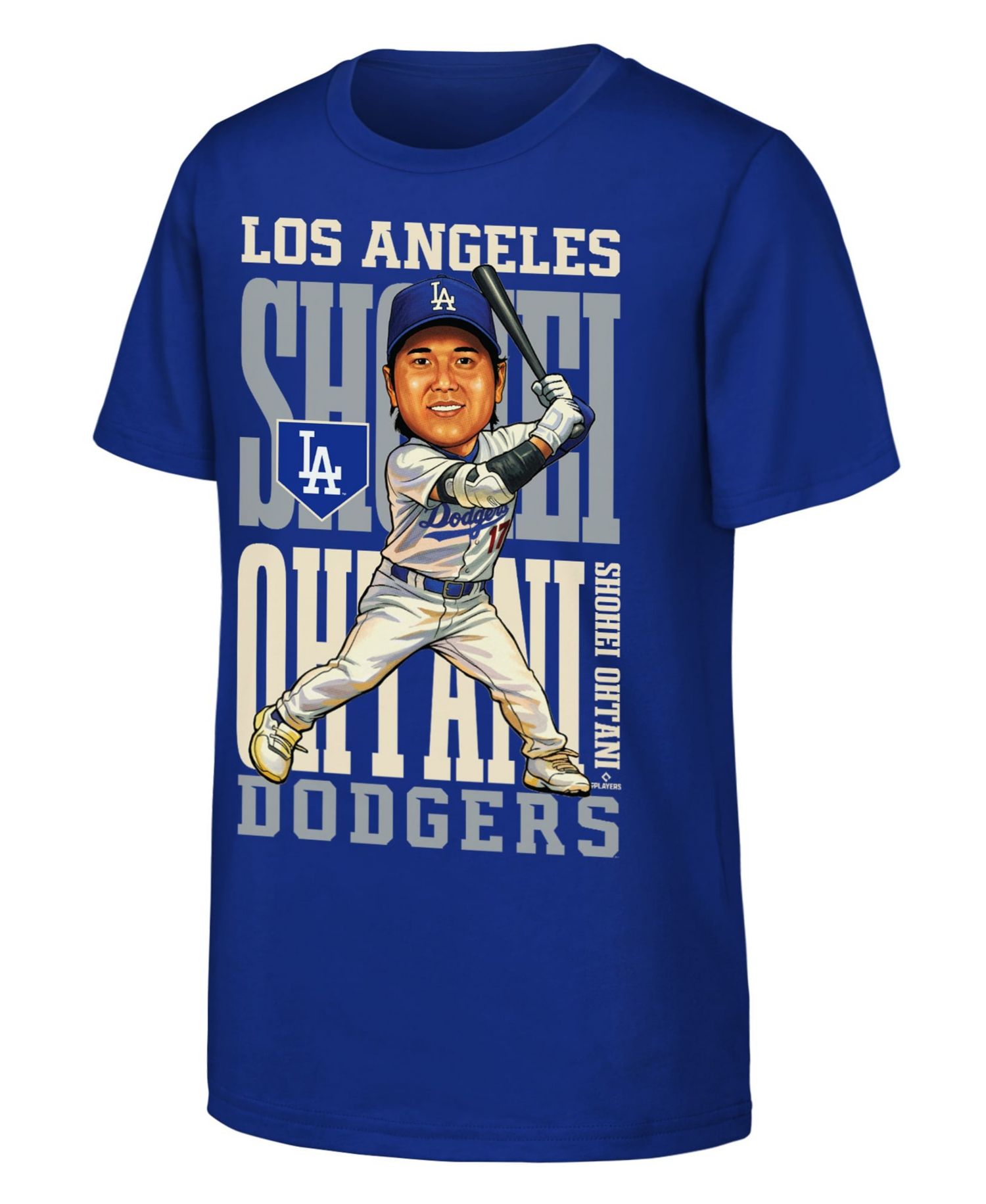 Big Boys and Girls Shohei Ohtani Royal Los Angeles Dodgers Caricature Clash T-Shirt