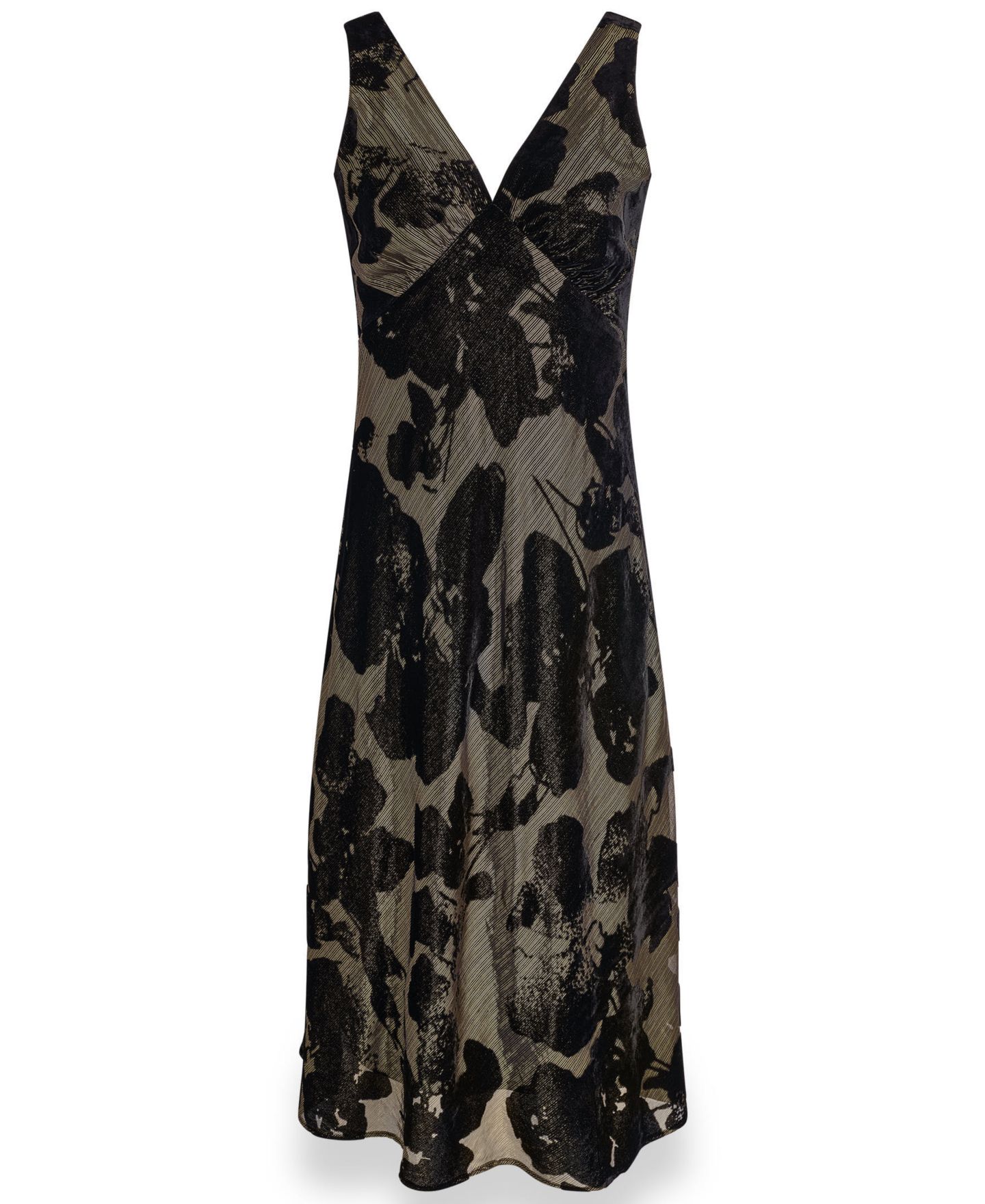 Женское платье Donna Karan New York Floral A-Line Metallic Velvet Burnout Midi, цвет: Чёрный / Золотой — фото 7