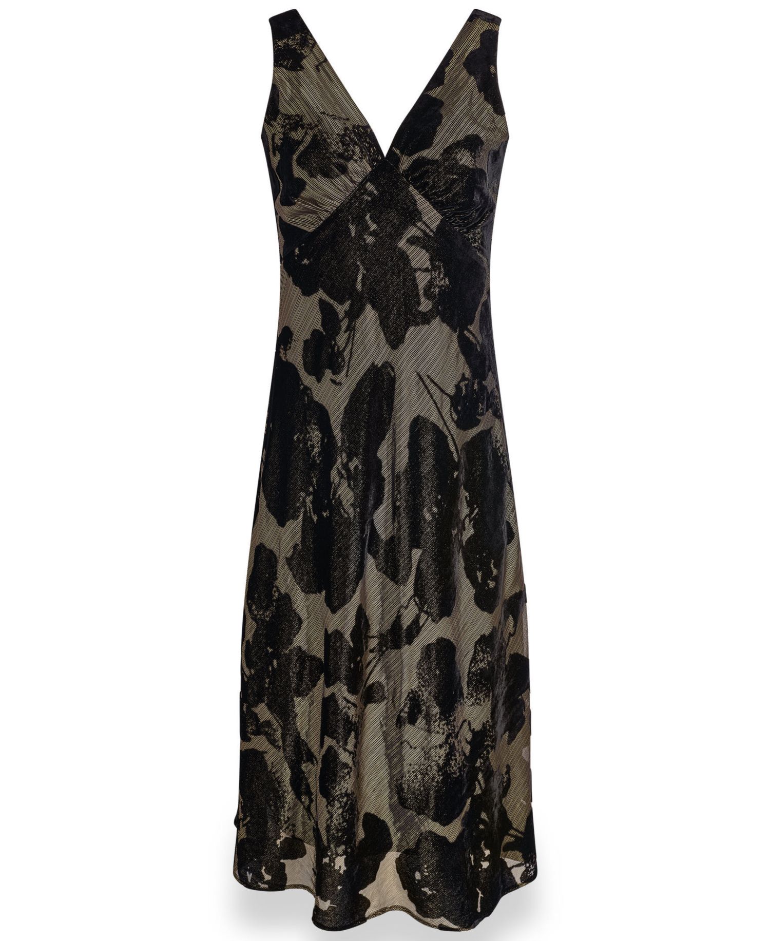 Women's Floral A-Line Metallic Velvet Burnout Midi Dress