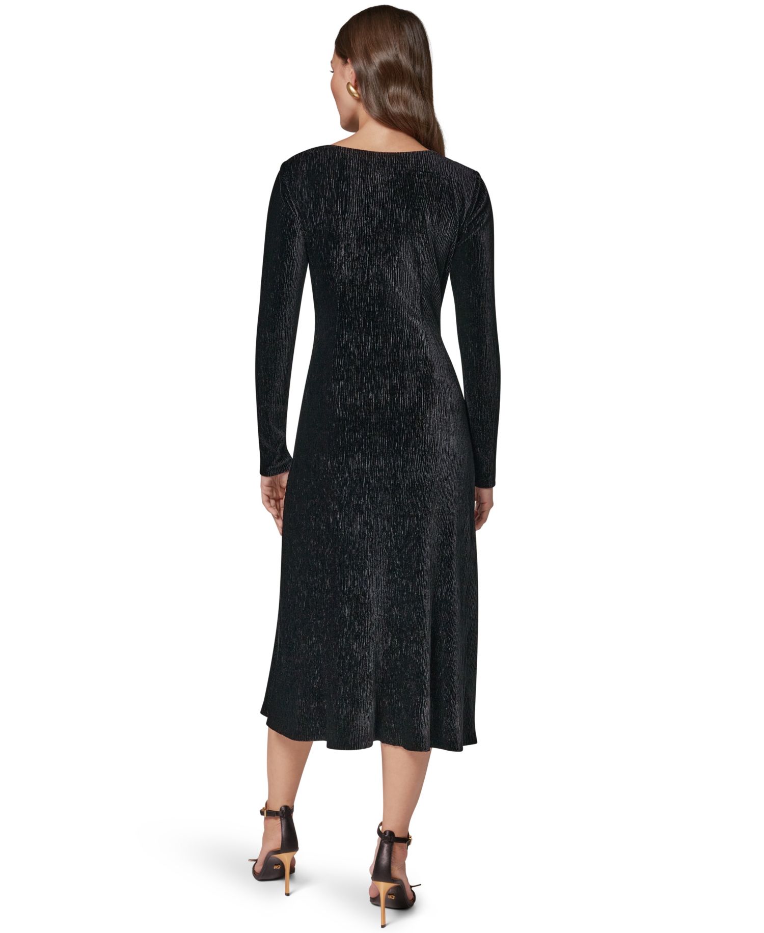 Women's Cowl-Neck Long-Sleeve Velvet A-Line Dress