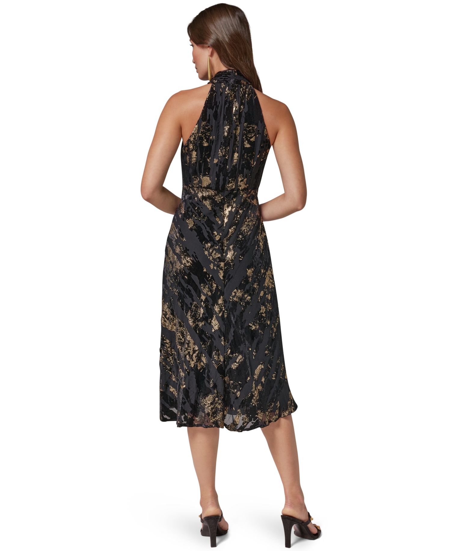 Women's Halter Velvet-Burnout Midi Dress