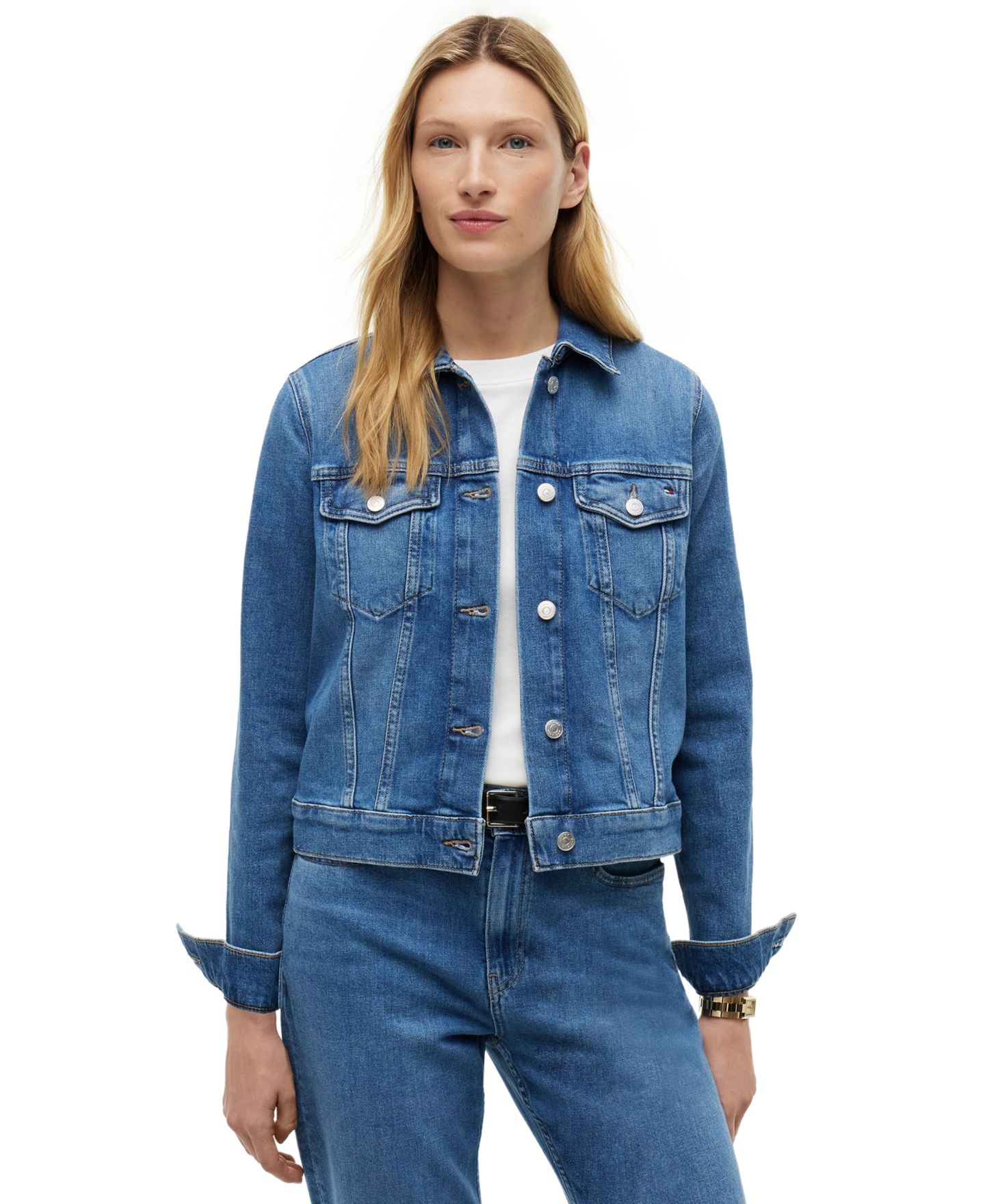 Женская куртка Tommy Hilfiger Slim-Fit Collared Denim Jacket, цвет: Синий — фото 1