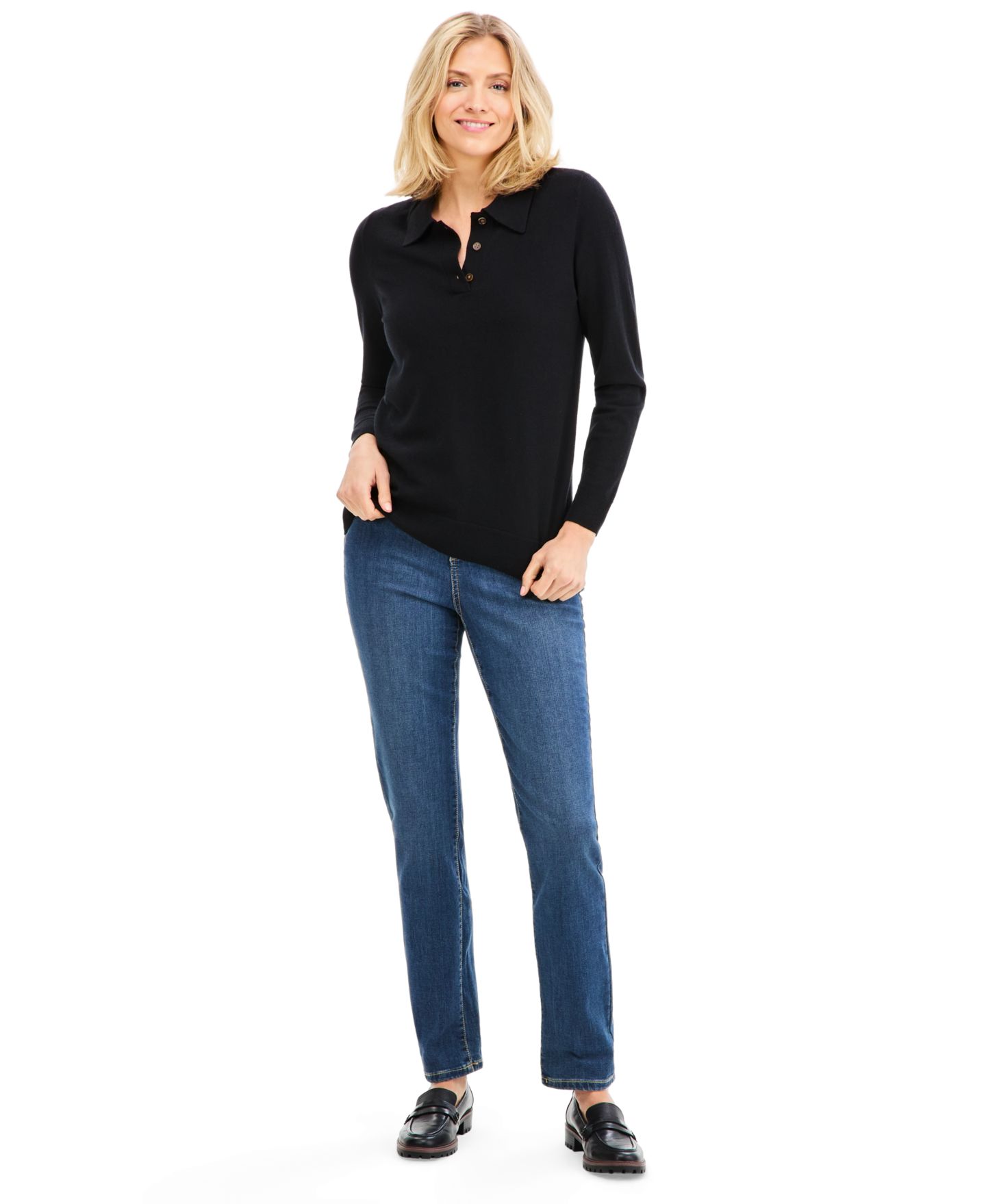 Женский свитер Style & Co Long-Sleeve Polo, цвет: Глубокий чёрный — фото 3