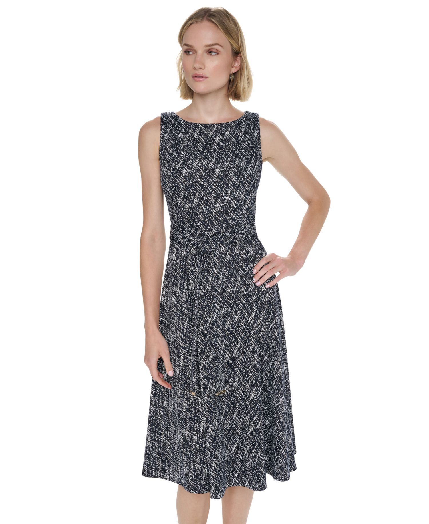 Women's Sleeveless Midi Fit-and-Flare Dress