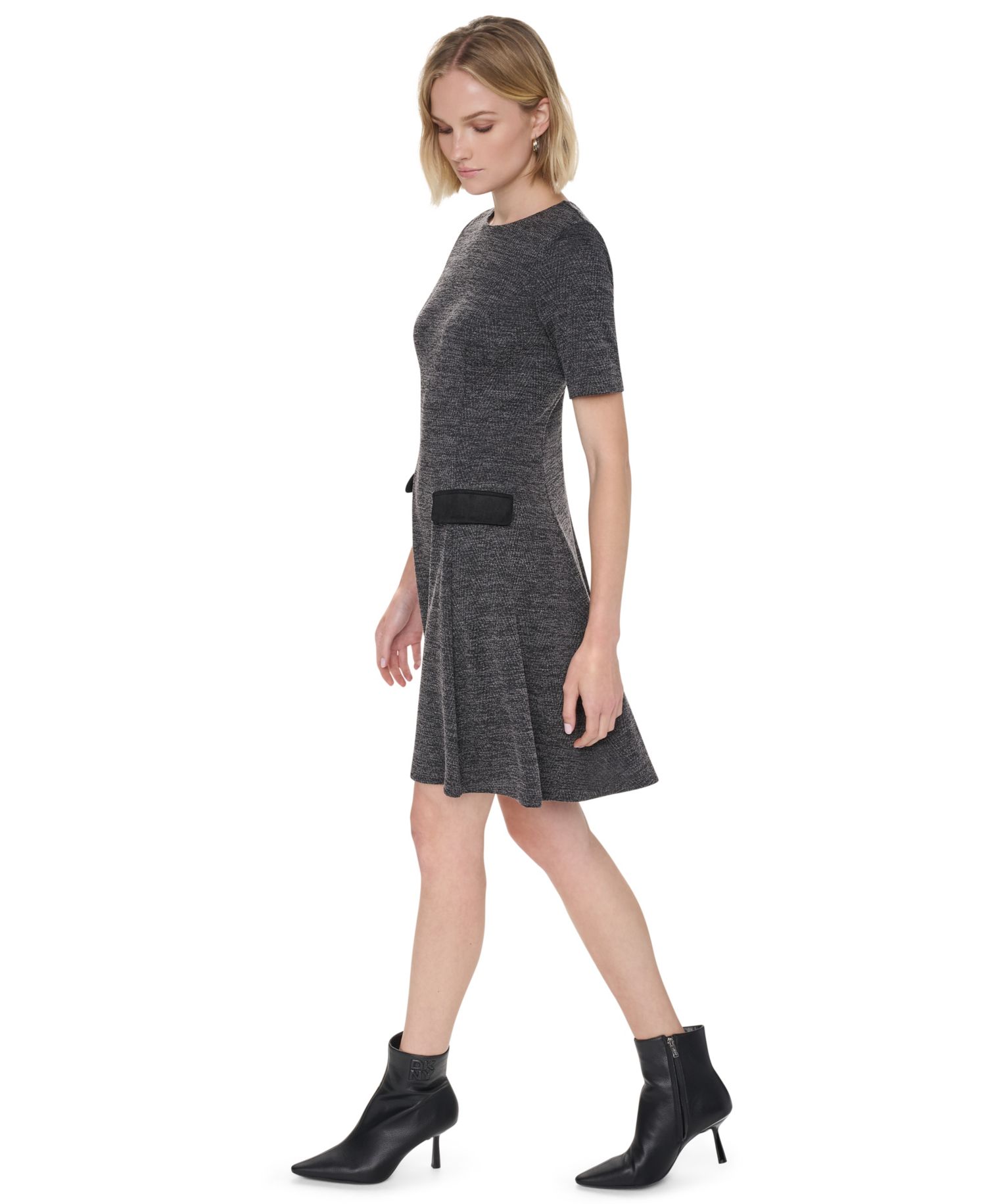 Women's Textured-Knit Short-Sleeve Fit-and-Flare Dress