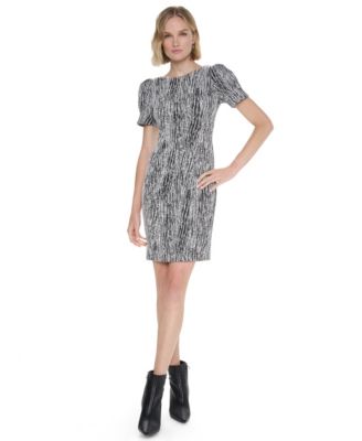 Women's Short-Sleeve Puff-Sleeve Sheath Dress