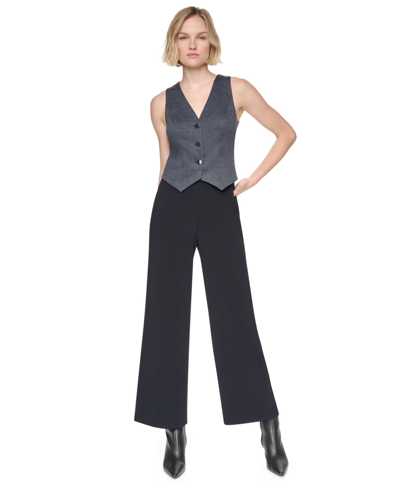 Women's Sleeveless Vest V-Neck Wide-Leg Jumpsuit