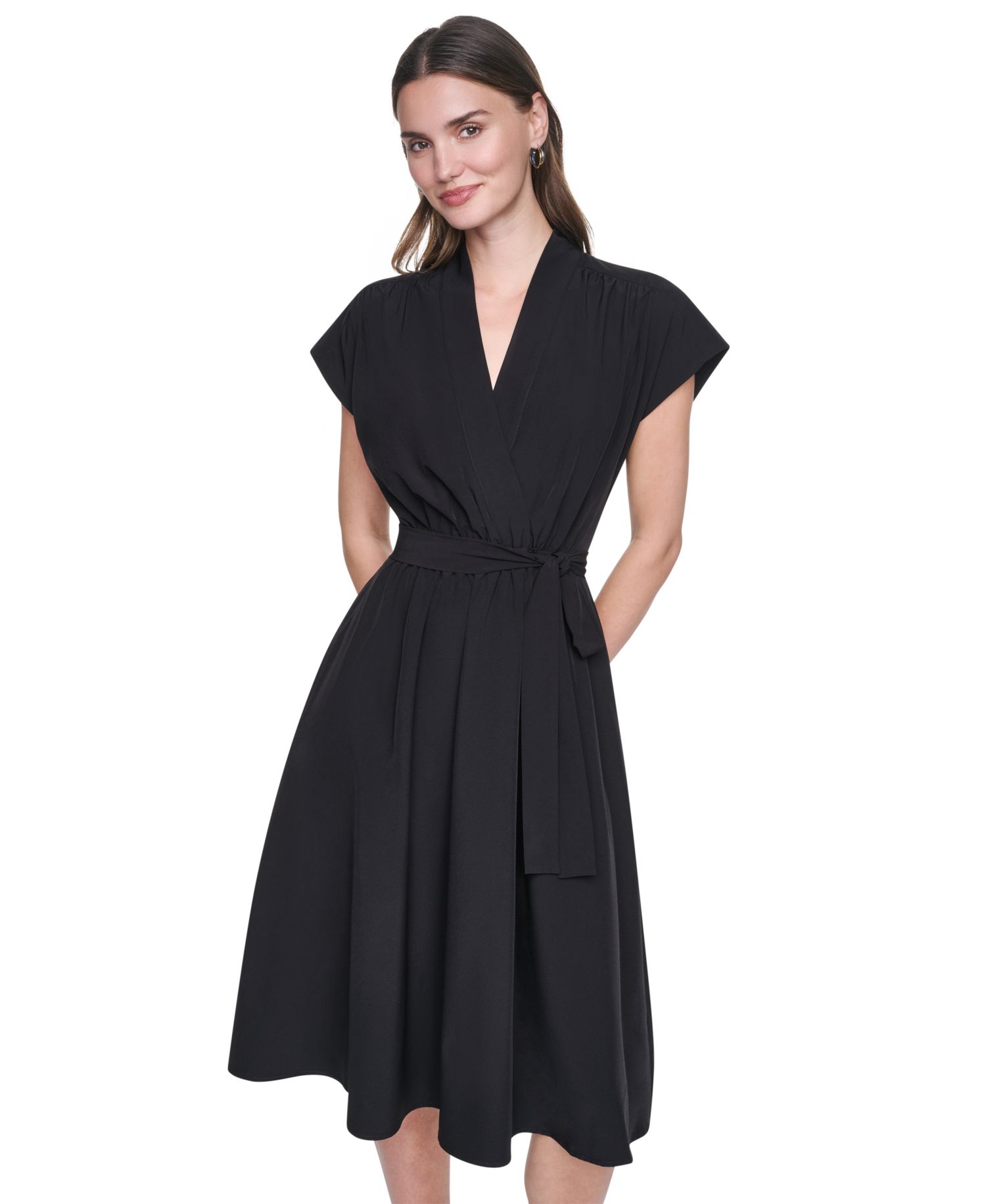 Women's Cap-Sleeve Wrap Midi Dress