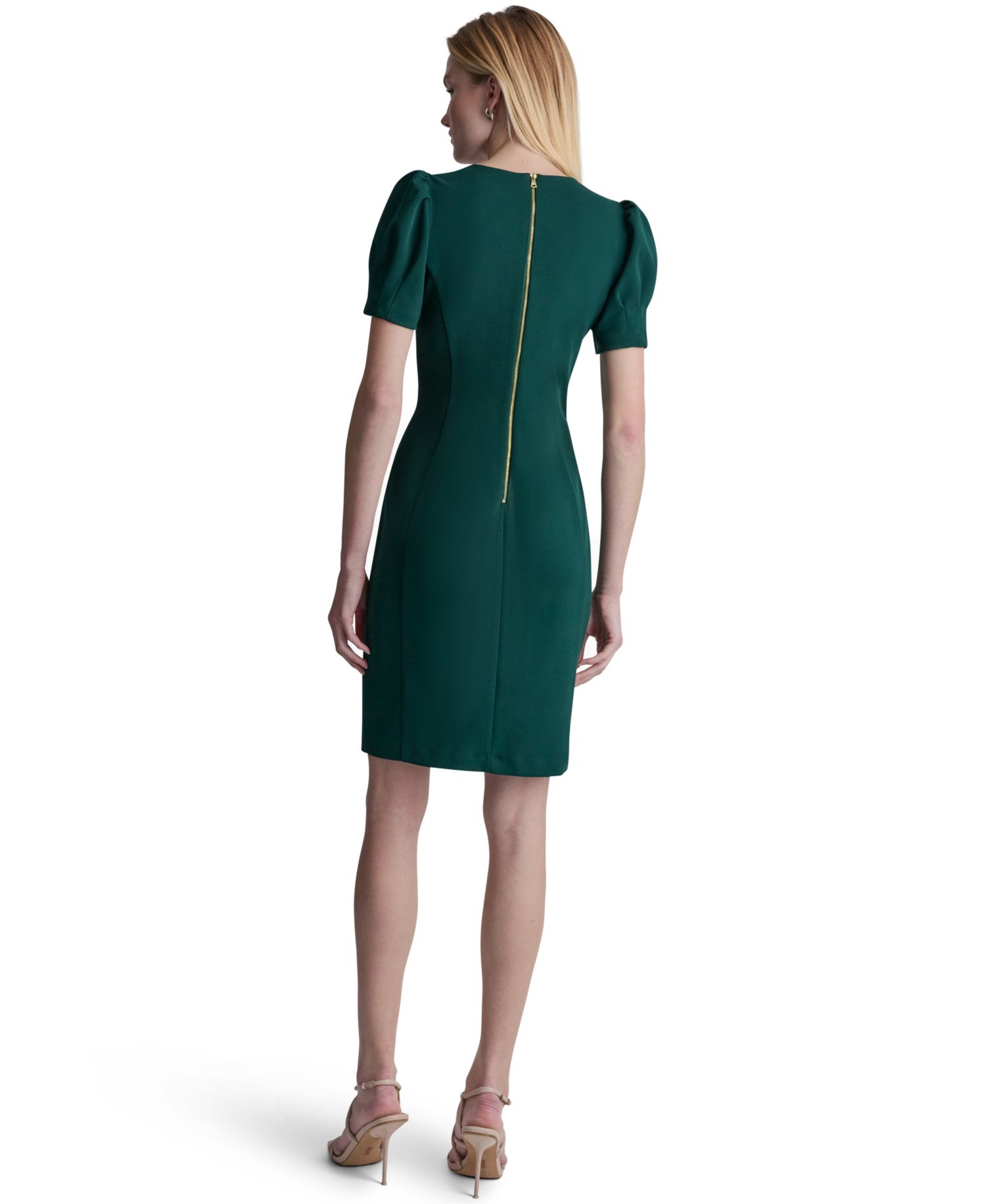Women's Puff-Sleeve Crewneck Sheath Dress