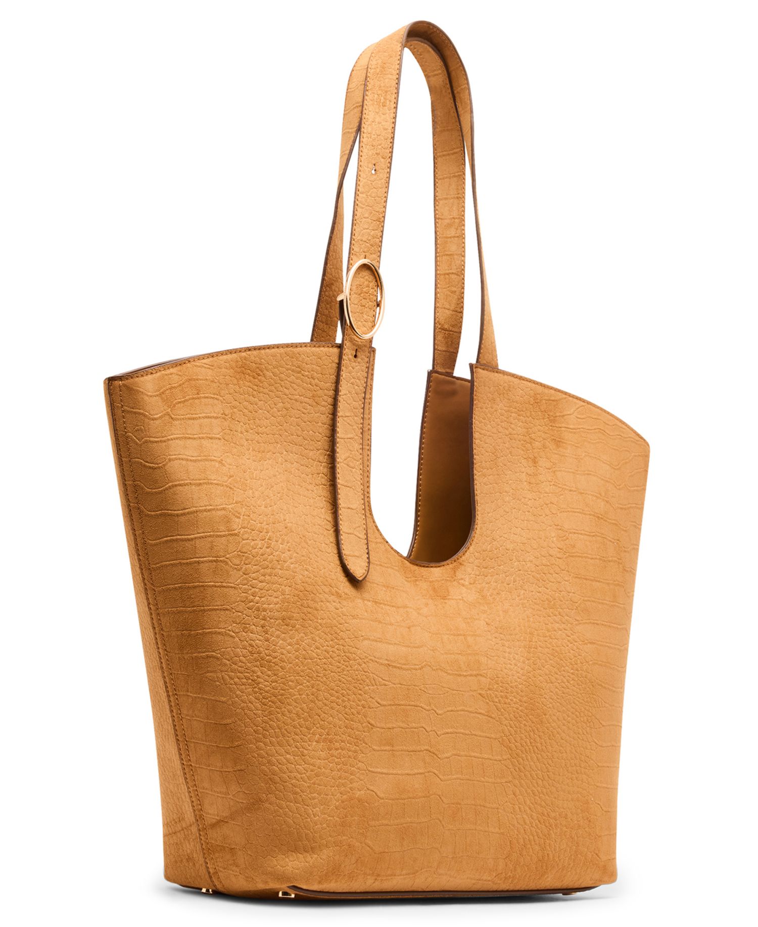Women's Faux Suede Croc Emboss Tote with Pouch