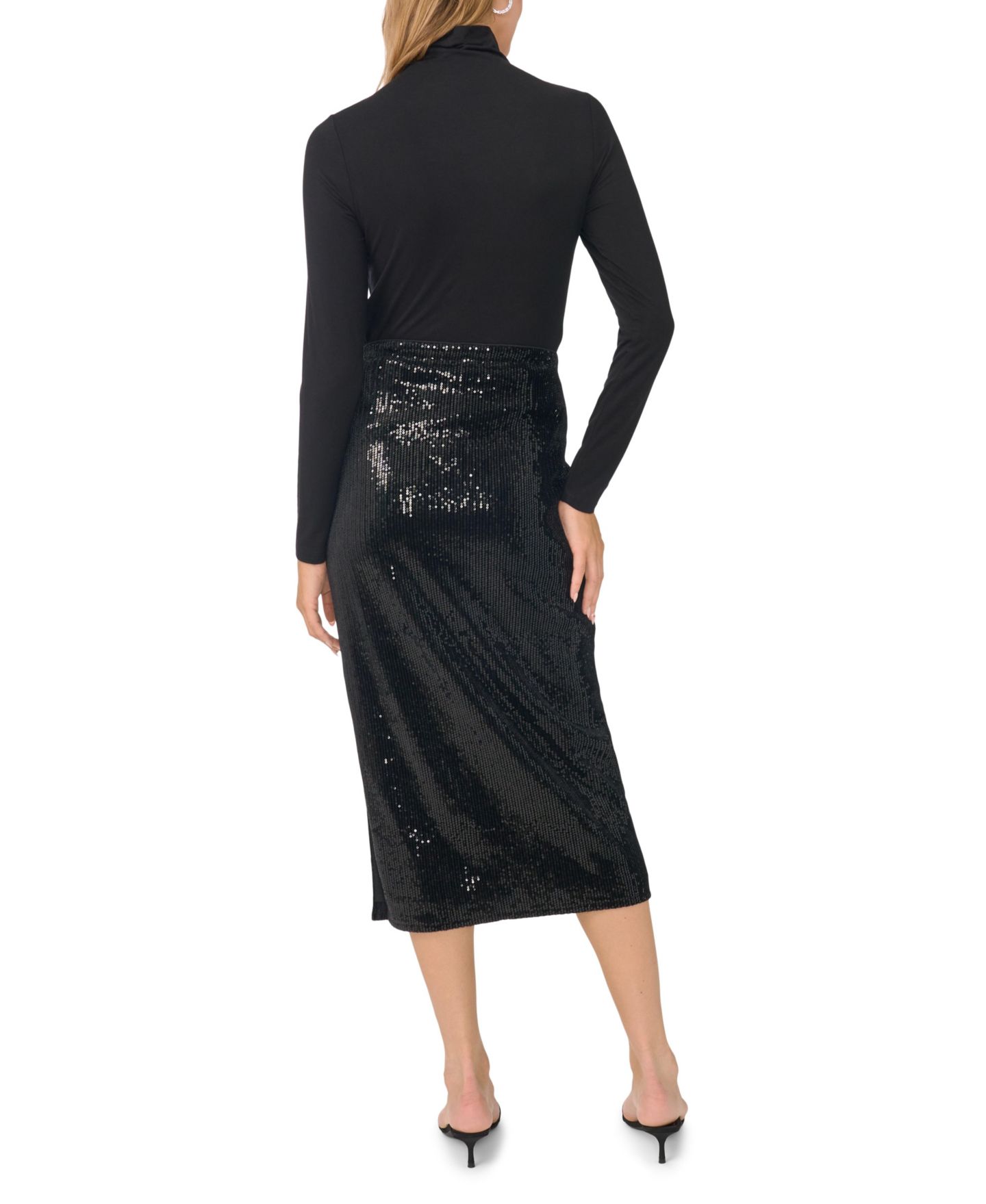 Женская юбка Vince Camuto Sequin Midi Pencil, цвет: Насыщенный чёрный — фото 5