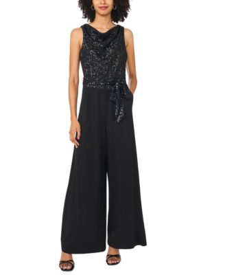 Women's Cowl Neck Sequin Wide-Leg Jumpsuit