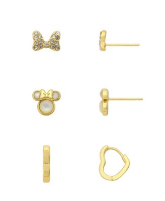 Minnie Imitation Pearl Heart Stud Earrings, 3-Piece Set