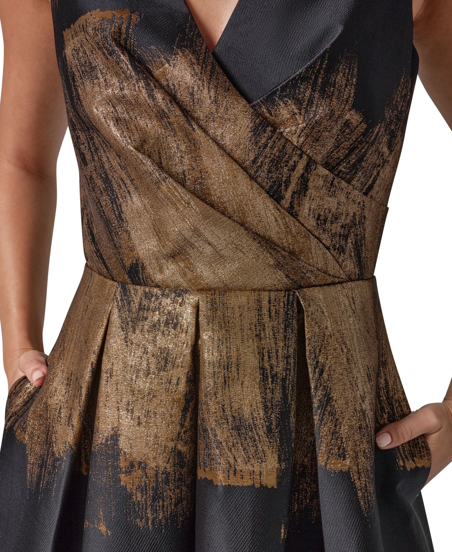 Women's Metallic Brushstroke Jacquard V-Neck Fit & Flare Dress