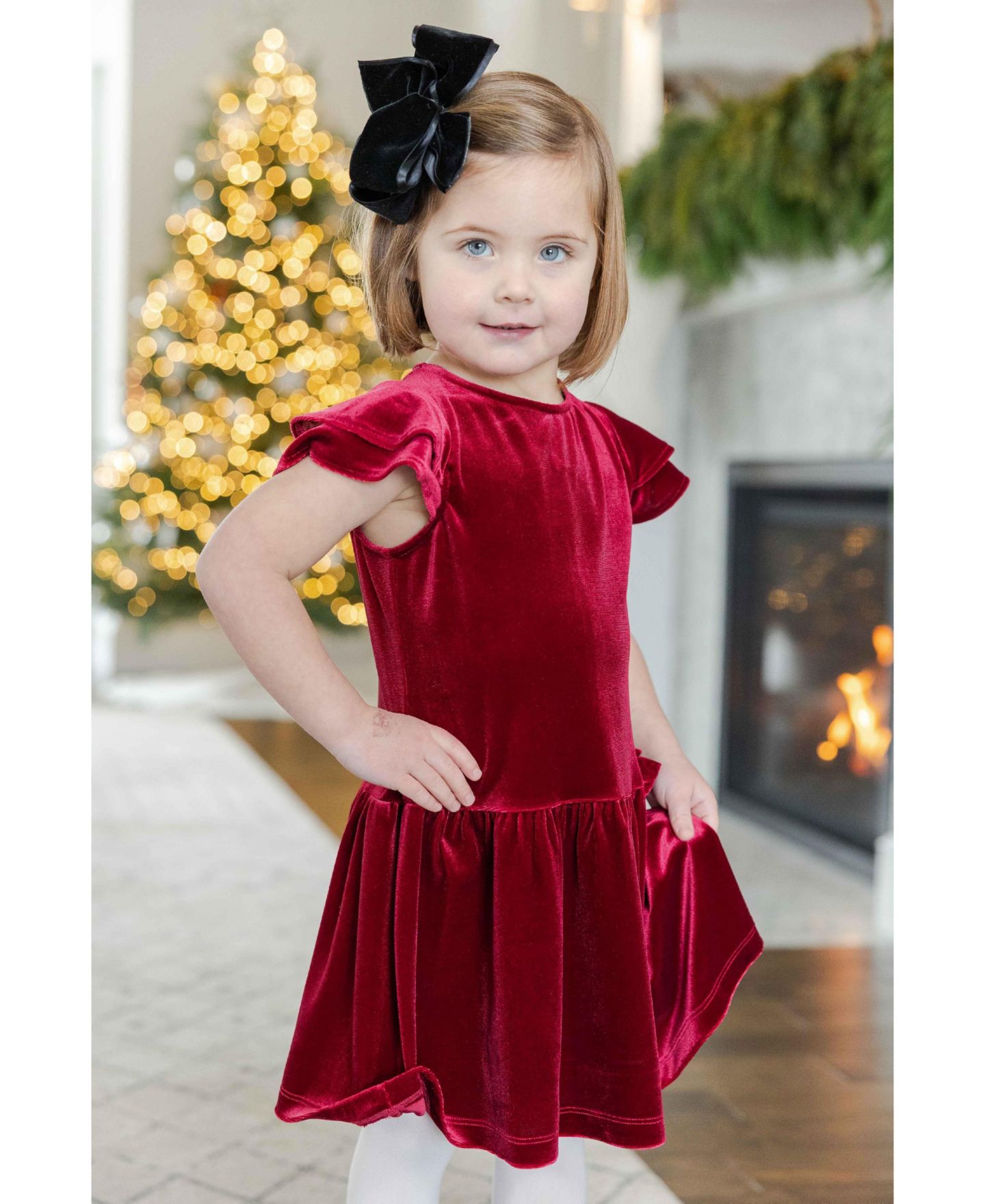 Платье Florence Eiseman Stretch Velvet Drop Waist Knee-Length Dress для девочек, цвет: Бордовый бархатный — фото 5