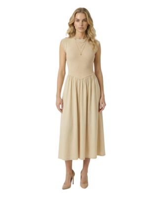 Women's Cap-Sleeve Knit Bodice Midi Dress