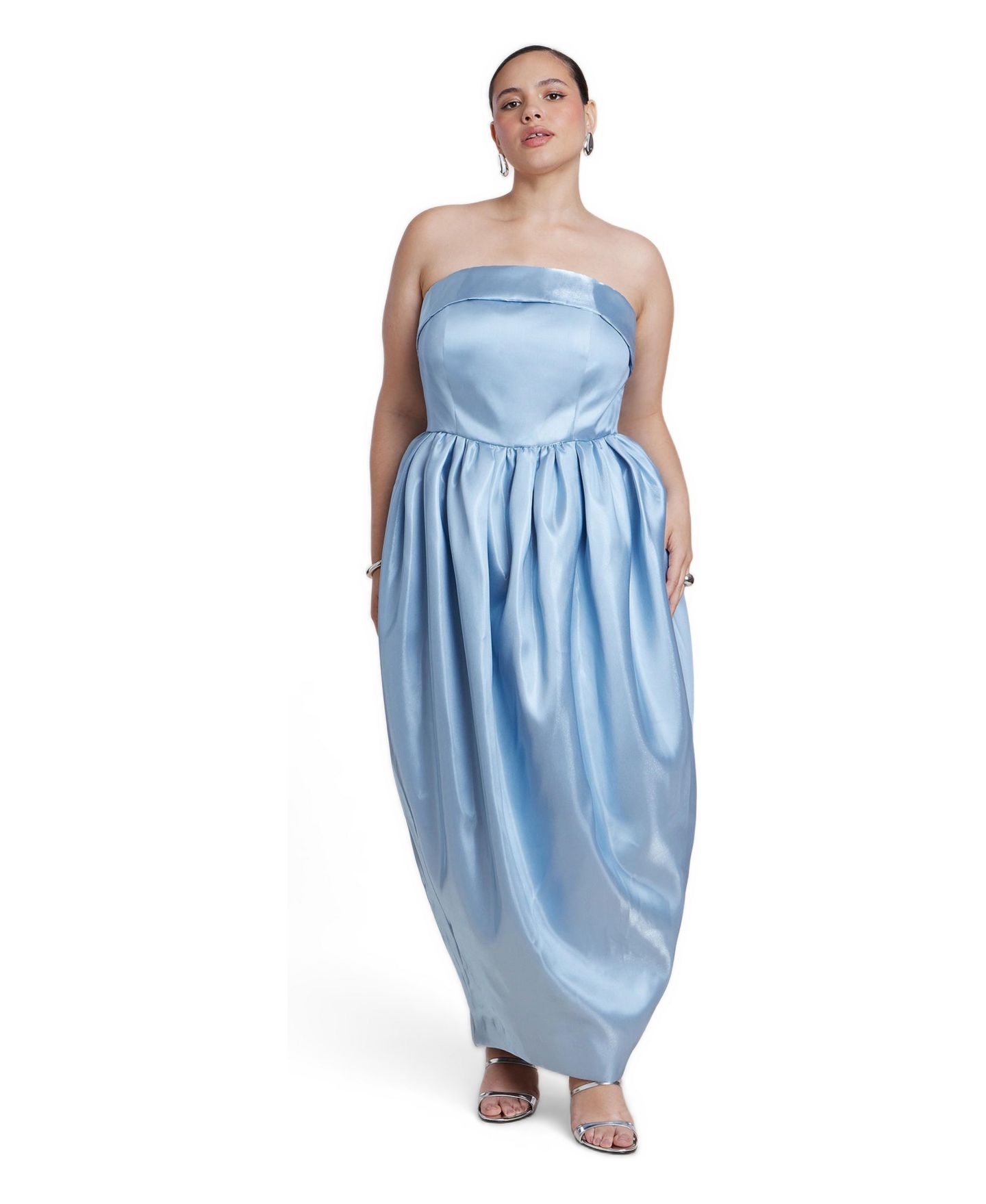Женское платье ELOQUII Plus Size Strapless Satin Maxi, цвет: Синий — фото 1