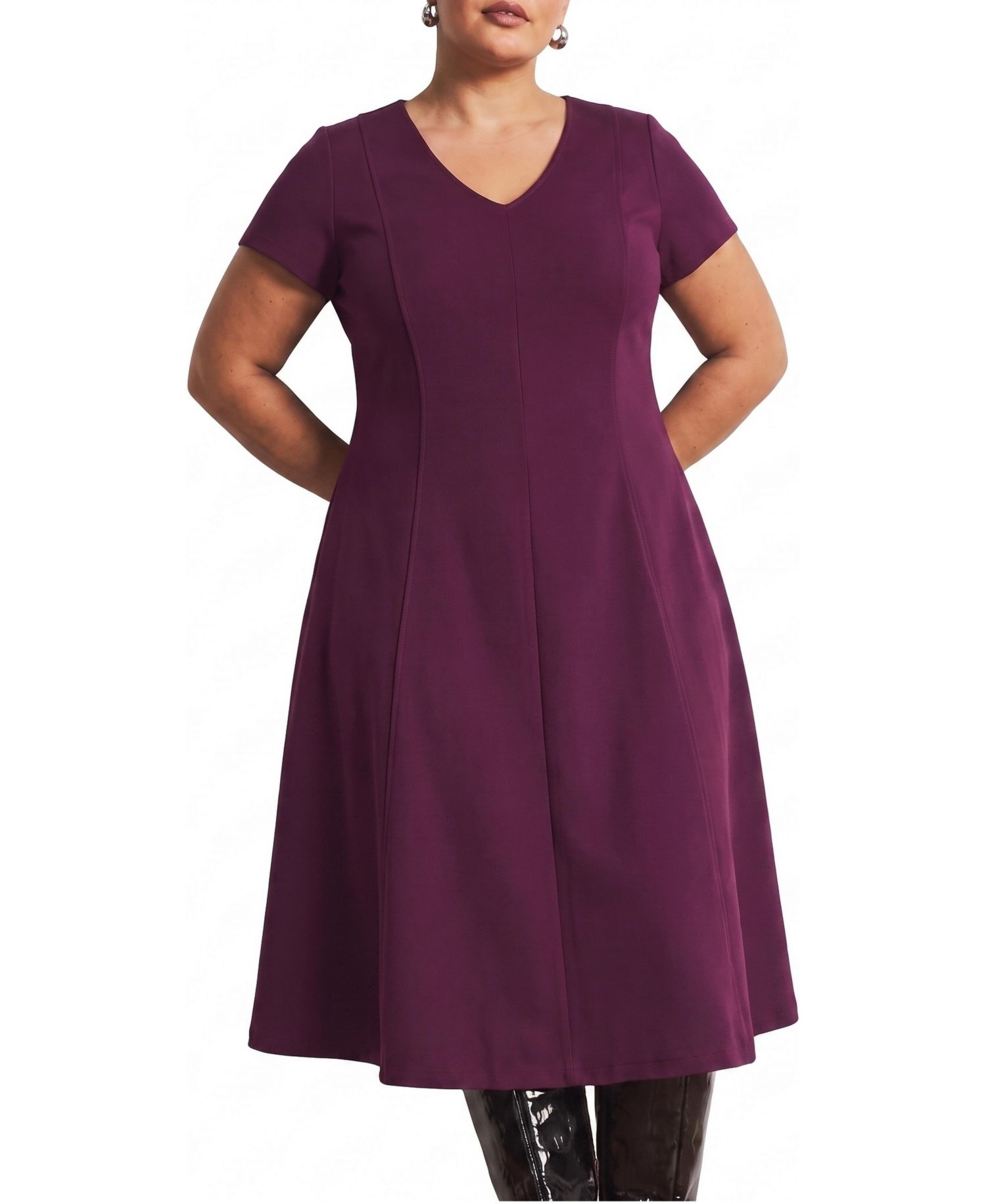 Plus Size Lucinda V-Neck Fit-and-Flare Ponte Midi Dress