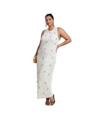 Plus Size Stud-Embellished Maxi Tie-Back Dress