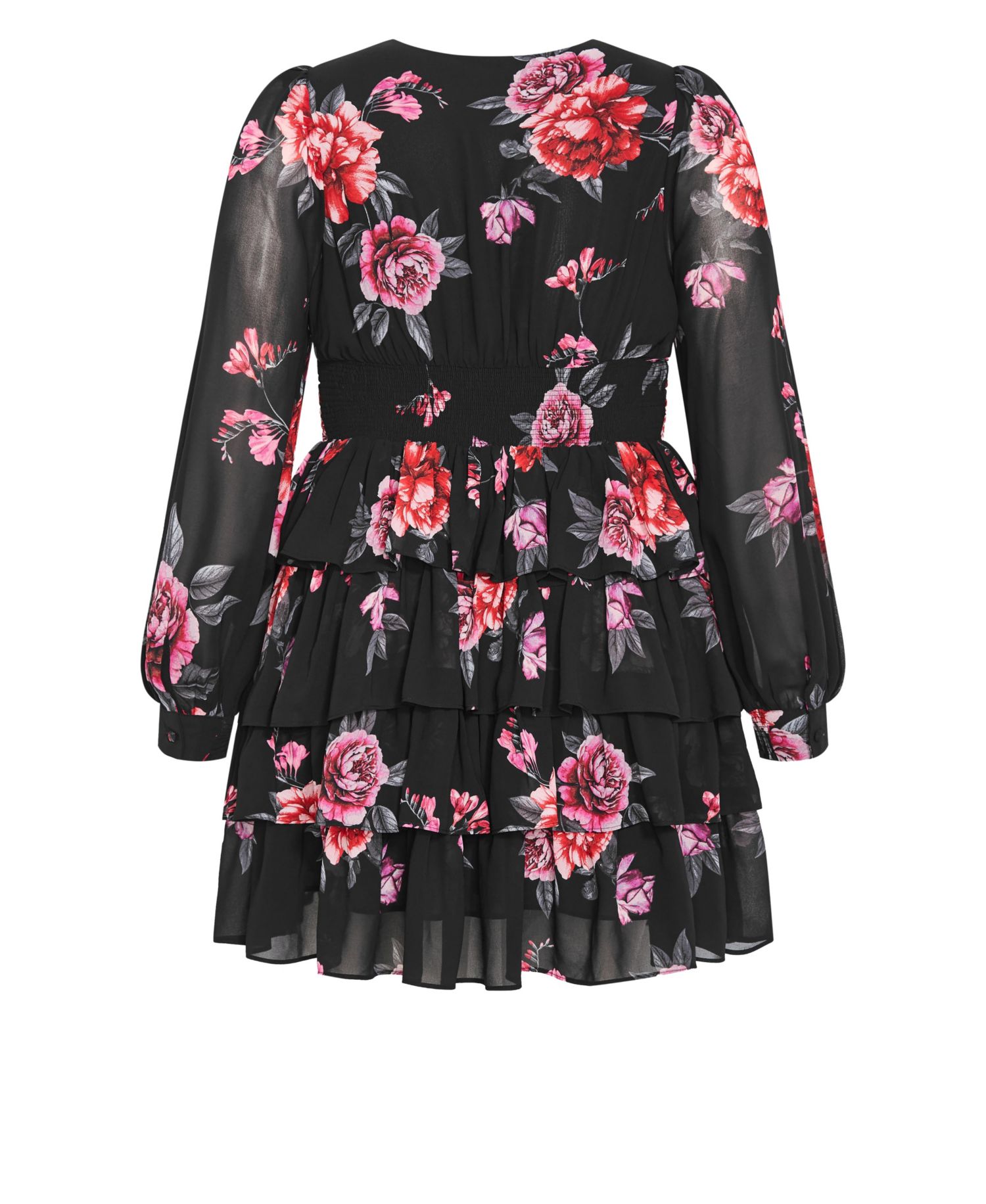Plus Size Juliette Long-Sleeve Floral-Print V-Neck Dress