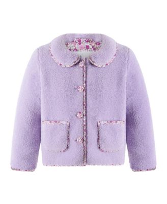 Toddler Girls' 2T-5T Faux Shearling Floral Trim Jacket