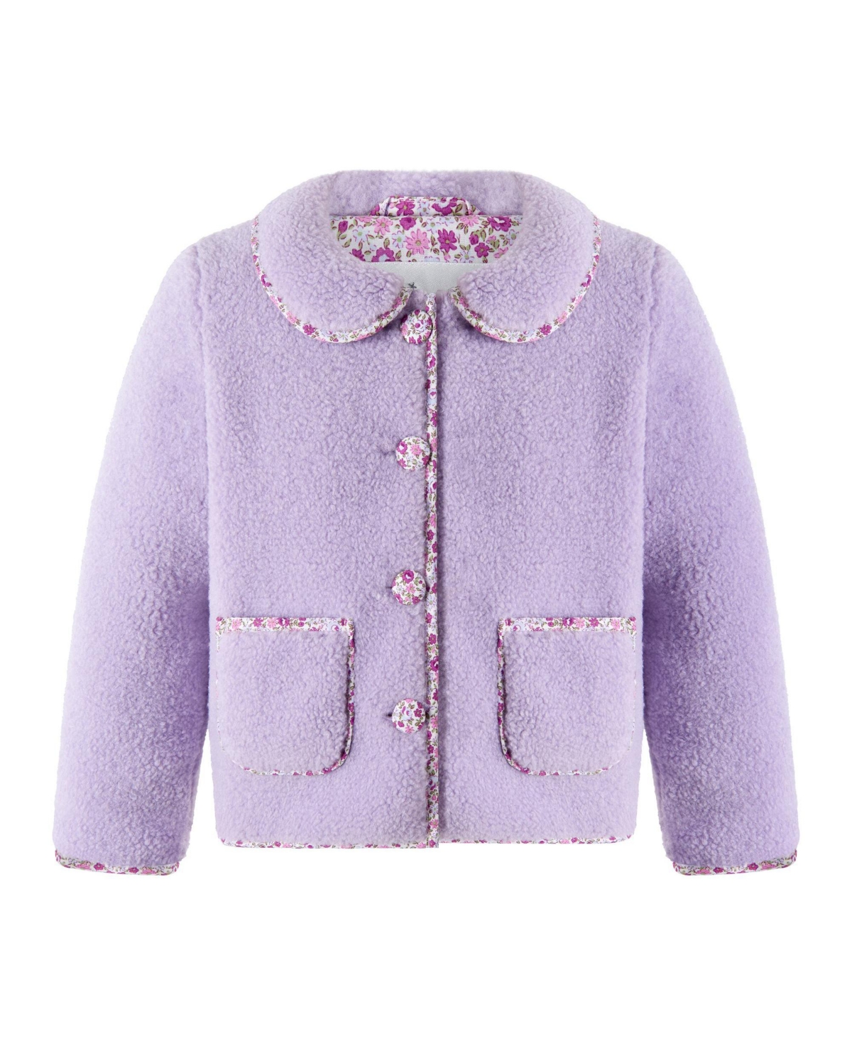 Rachel Riley Toddler Girls' 2T-5T Faux Shearling Floral Trim Jacket
