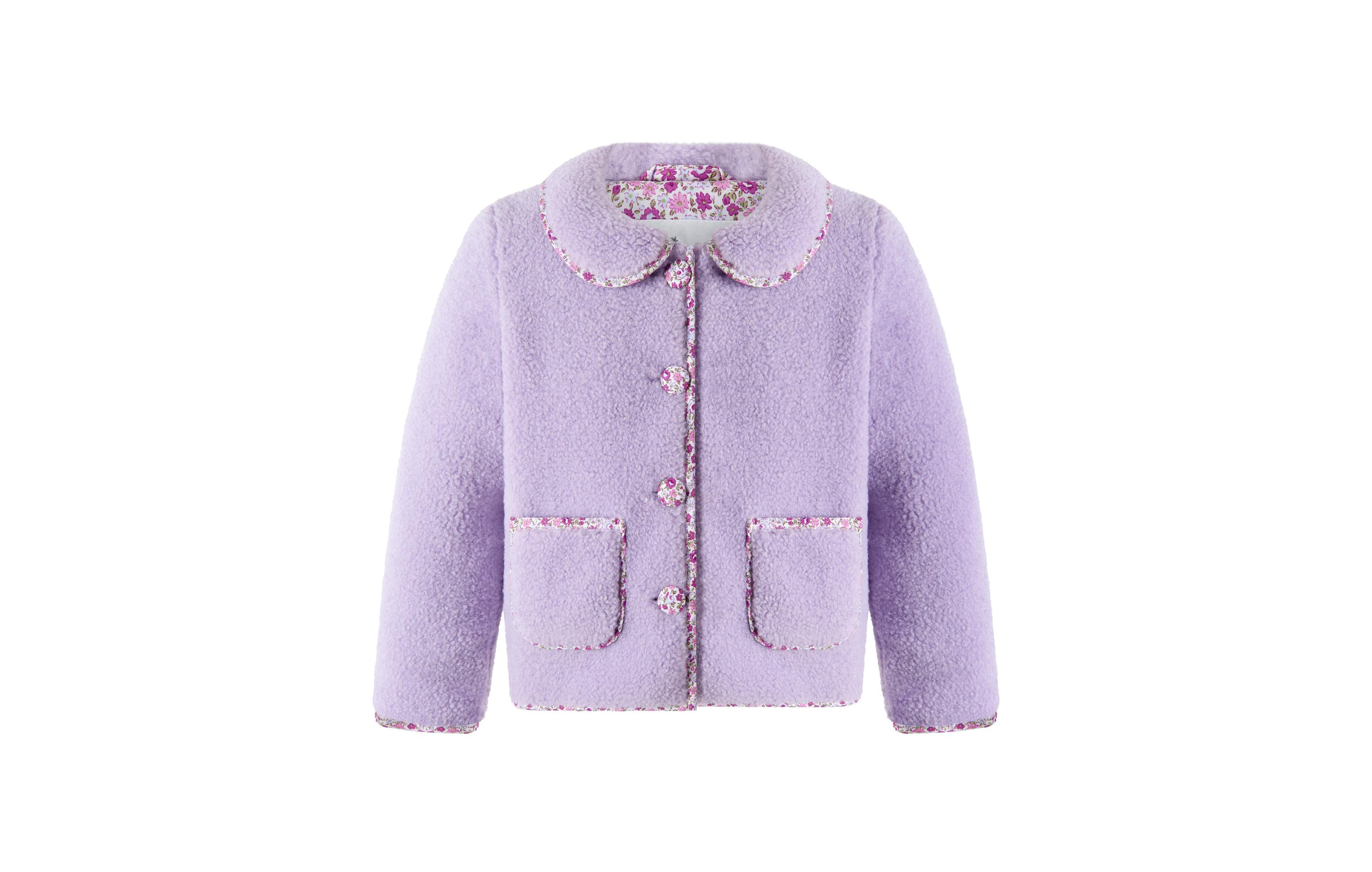 Rachel Riley Toddler Girls' 2T-5T Faux Shearling Floral Trim Jacket