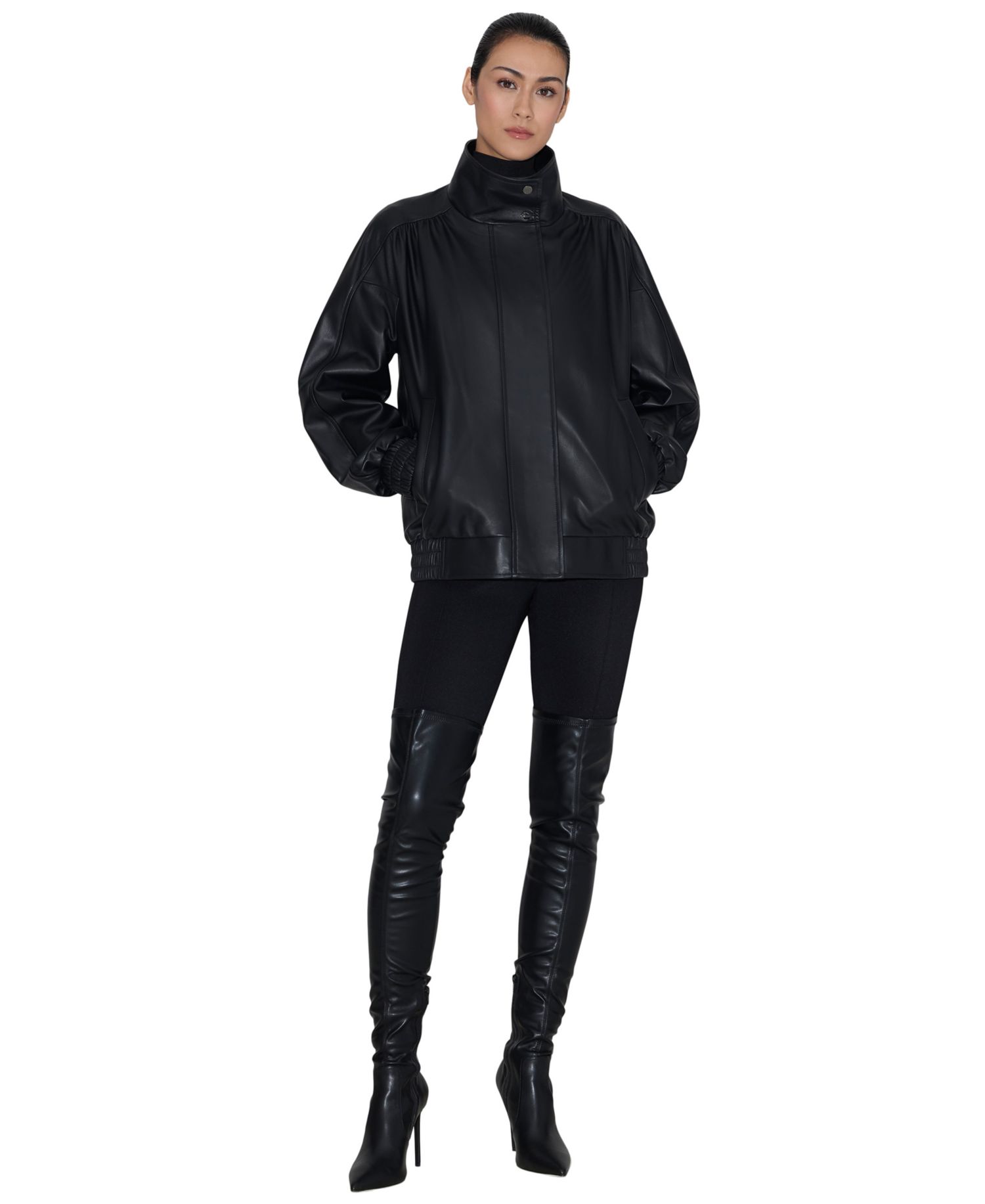 Women's Miu Oversized-Bomber Leather Jacket
