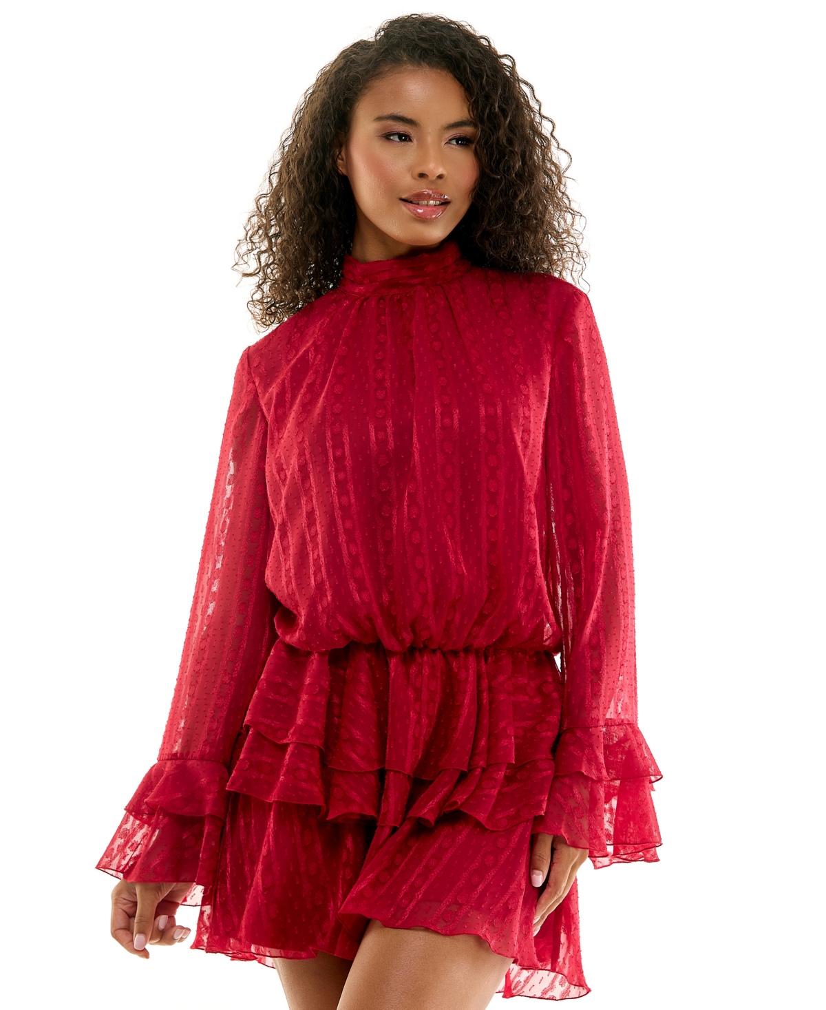 Seni & Cade Juniors' Mock Neck Long Sleeve Blouson Mini Dress