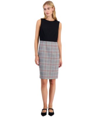Women's Sleeveless Compression Plaid Princess Seam Sheath Dress