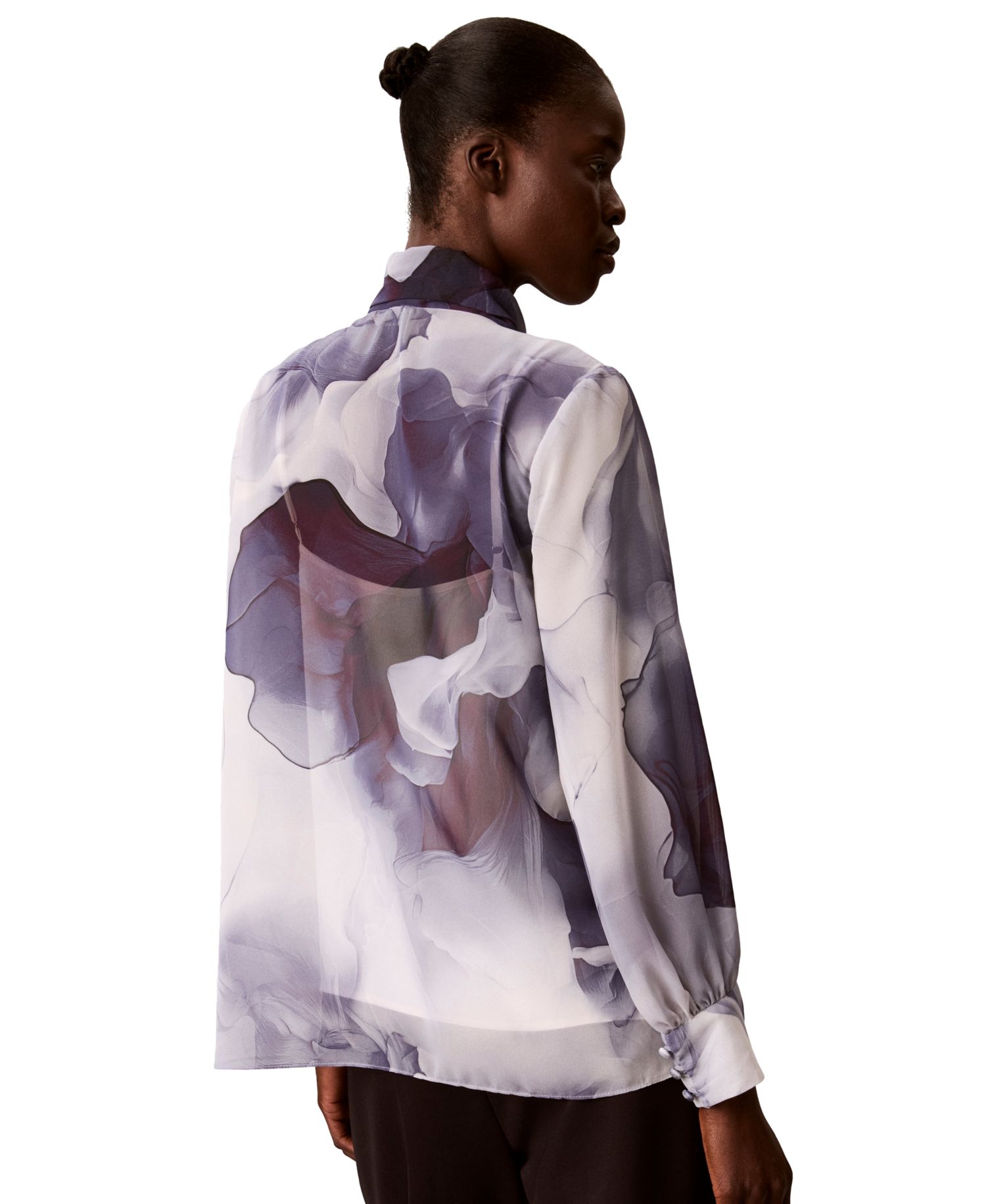 Petite Chiffon Ruffled-Neckline Long-Sleeve Blouse