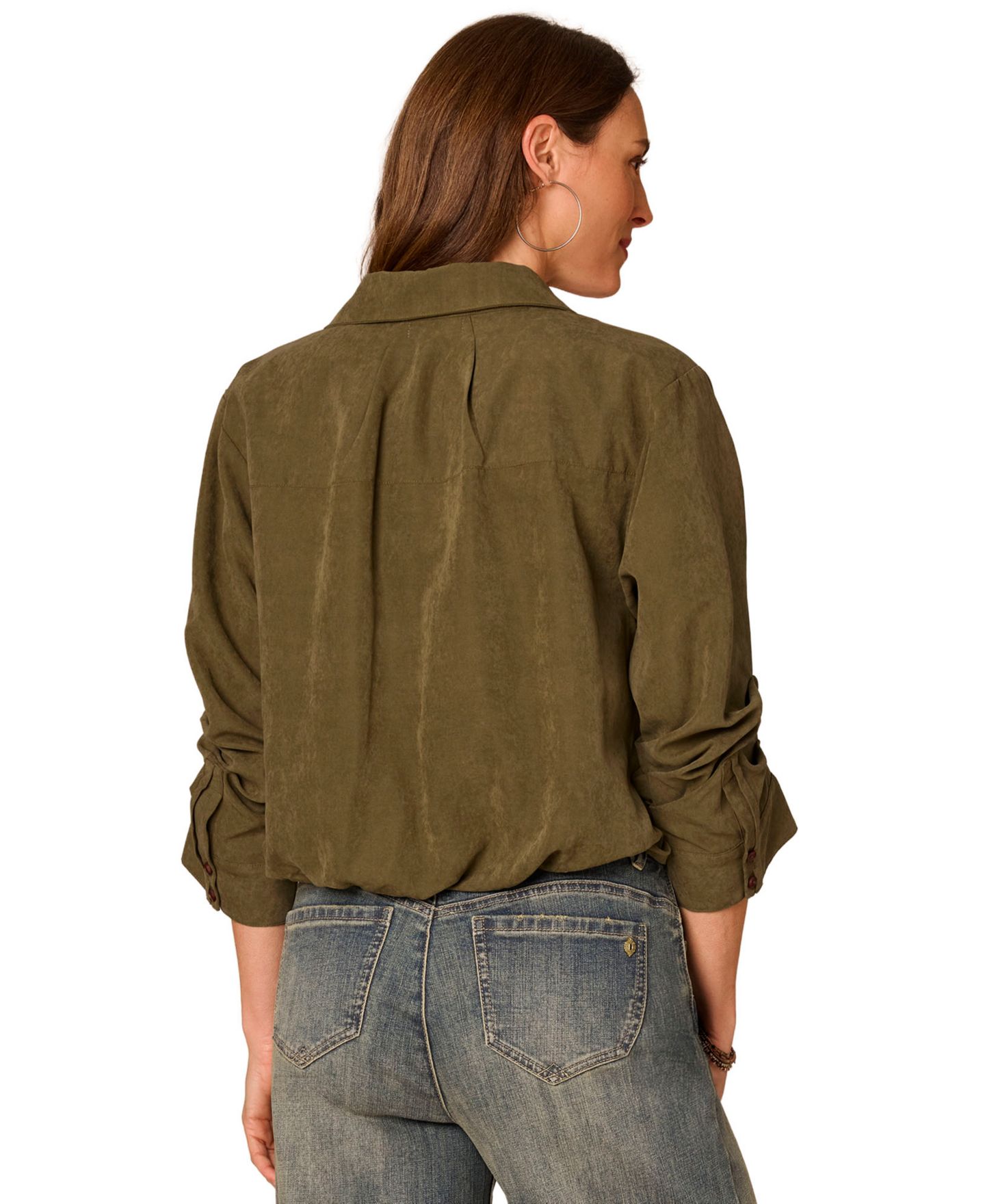 Женский топ Democracy Spread-Collar Button-Front Top, цвет: Тёмно-зелёный мох — фото 2