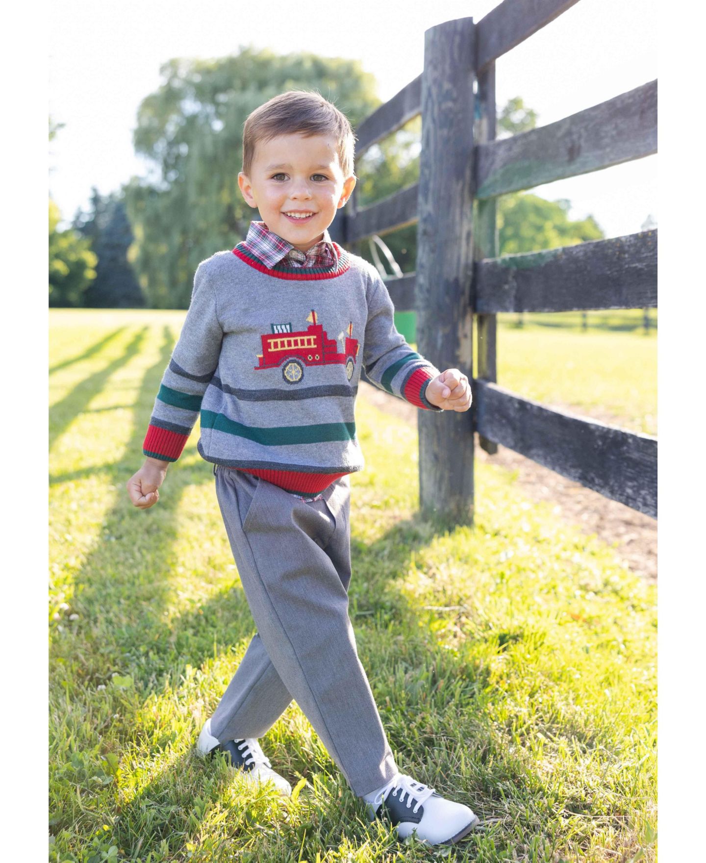 Свитер Florence Eiseman Long-Sleeve Jacquard Fire Truck для мальчиков, цвет: Серый / Зелёный — фото 2