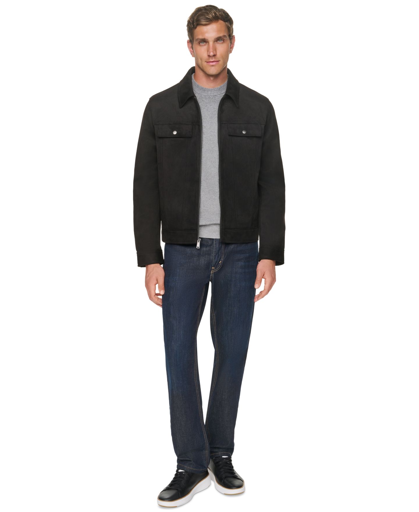 Мужская куртка Cole Haan Faux Suede Regular-Fit Trucker, цвет: Чёрный — фото 2
