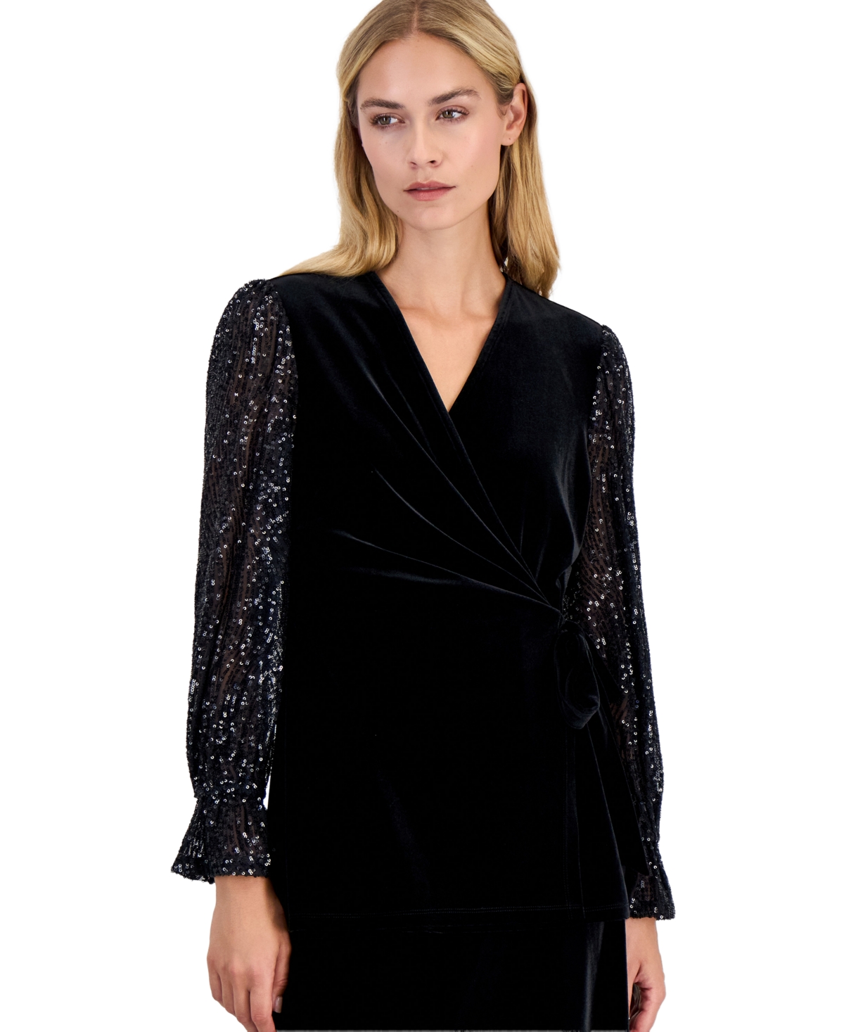 Anne Klein Women's Long-Sleeve Ruffle-Cuff Wrap Blouse
