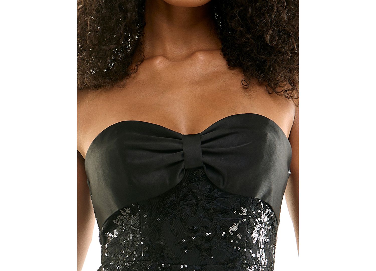 Juniors' Sequin Fit & Flare Satin Bow Dress