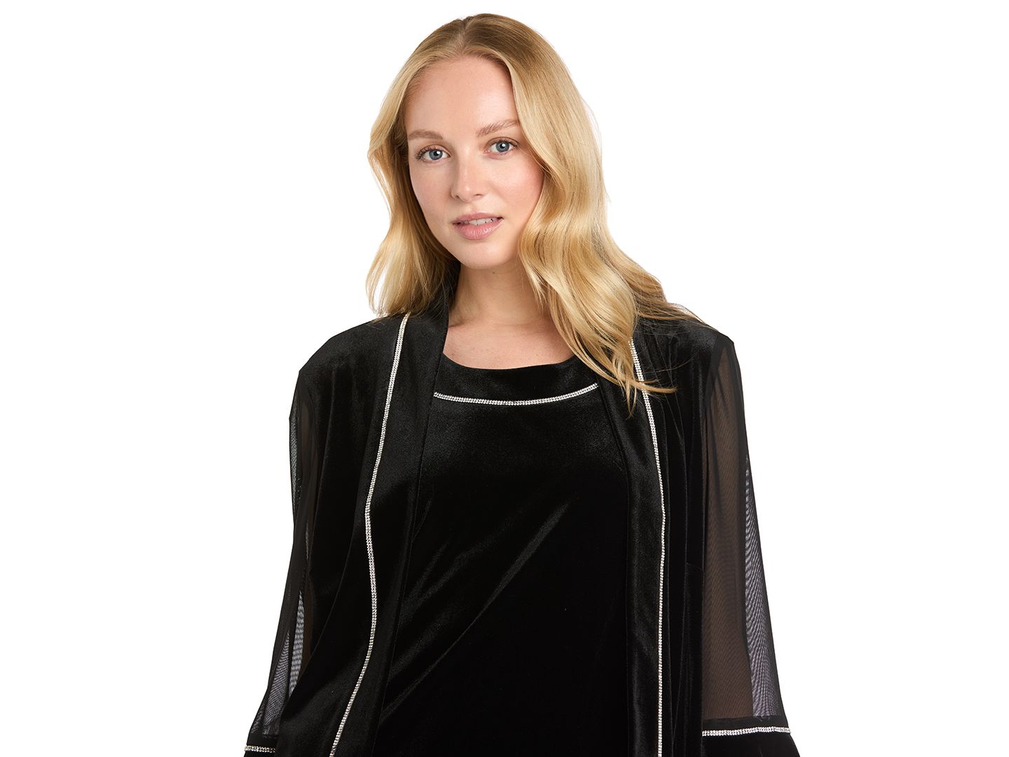 Женские платья R & M Richards Rhinestone Scoop Neck Velvet Jacket and Dress, 2-Piece Set, цвет: Чёрный — фото 3