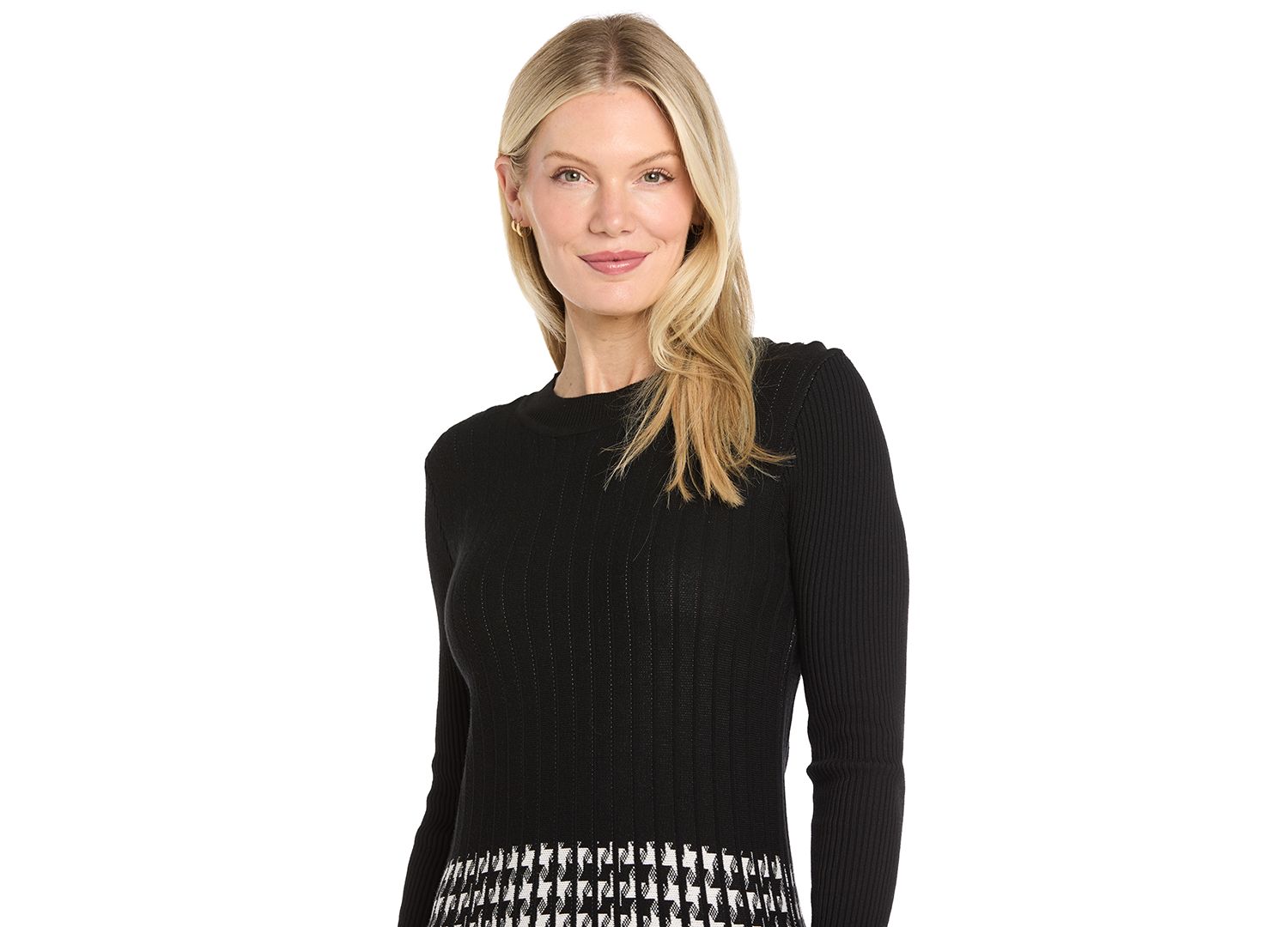 Women's Long-Sleeve Houndstooth Sweater Dress