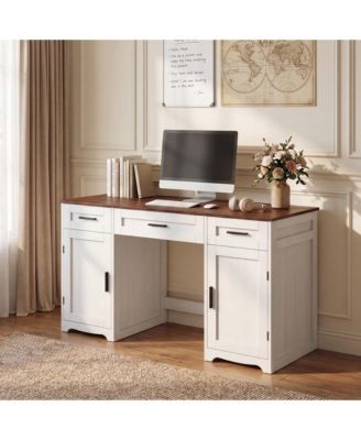 55 Inch Executive Computer Desk, 3 Drawers and 2 Storage Cabinets with Adjustable Shelves, Home Office Writing Desk for Workstation Study Room