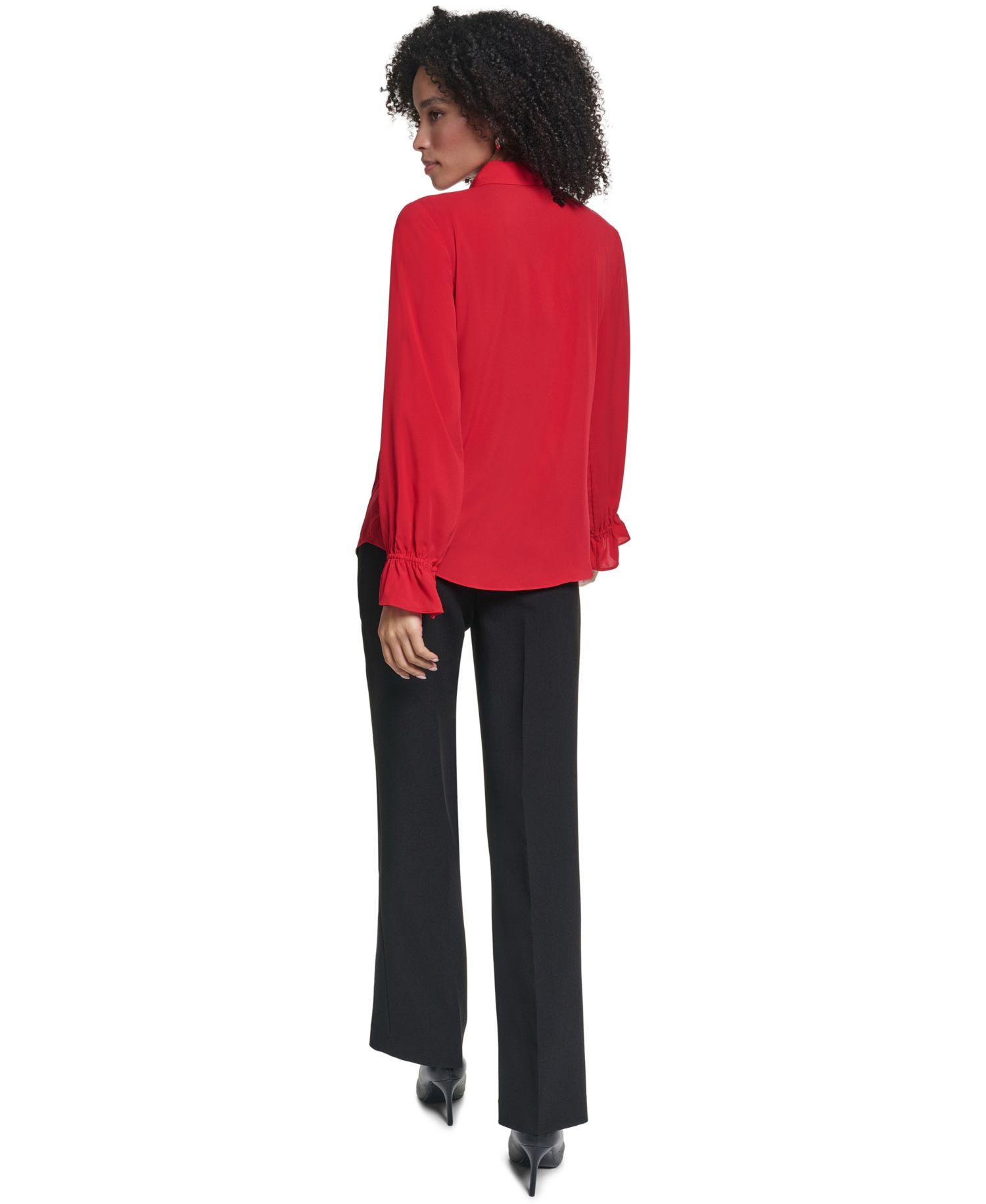 Women's Long-Sleeve Collared Ruffled Blouse