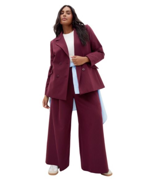 Женский пиджак CITY CHIC Plus Size Cora Double-Breasted Stripe Blazer, цвет: Ягодный / Синий