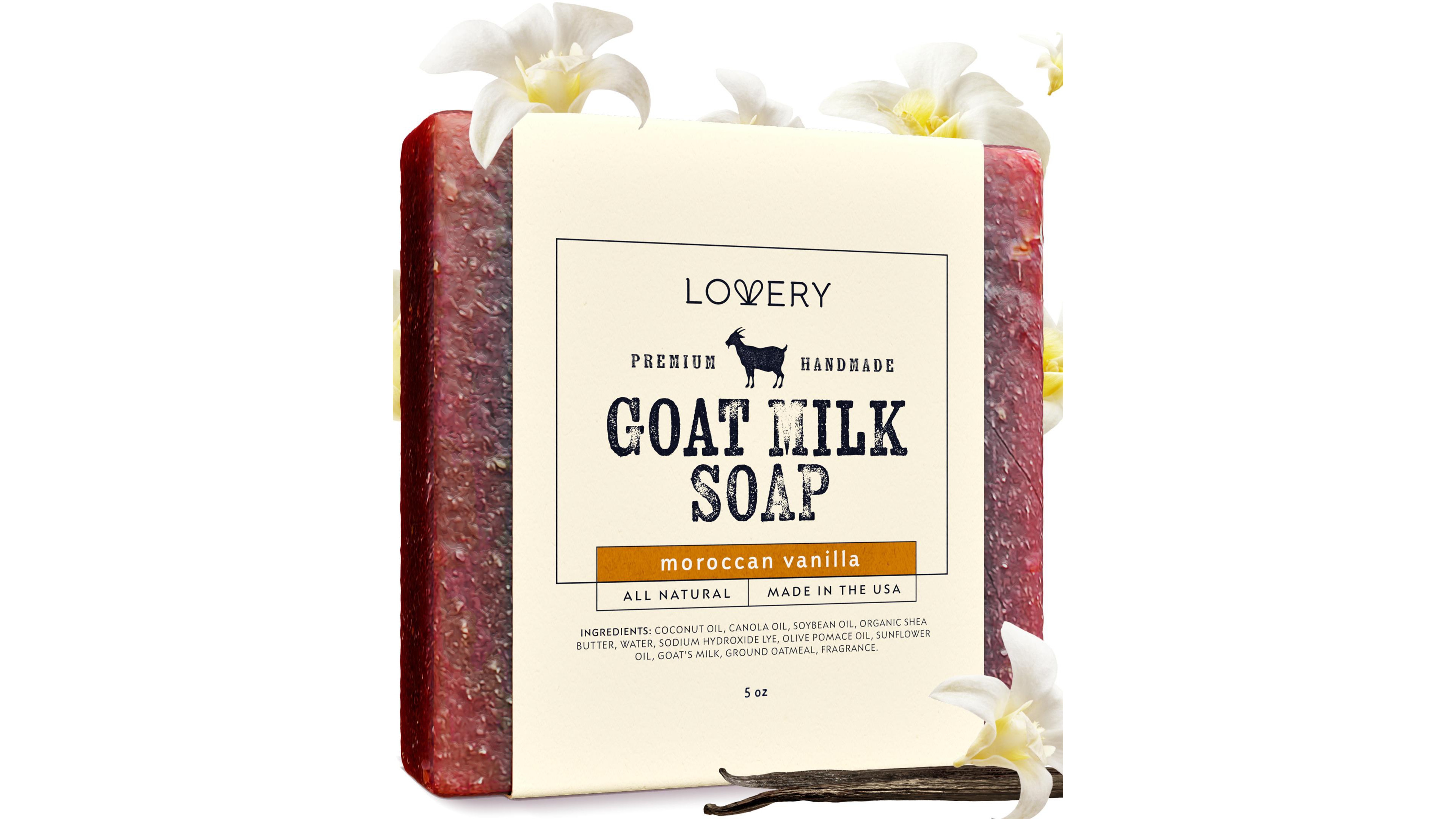 Lovery Handmade Goat Milk Soap Bar Made in Usa with Shea Butter and Oatmeal – Moroccan Vanilla Scent, Soap, 5 oz