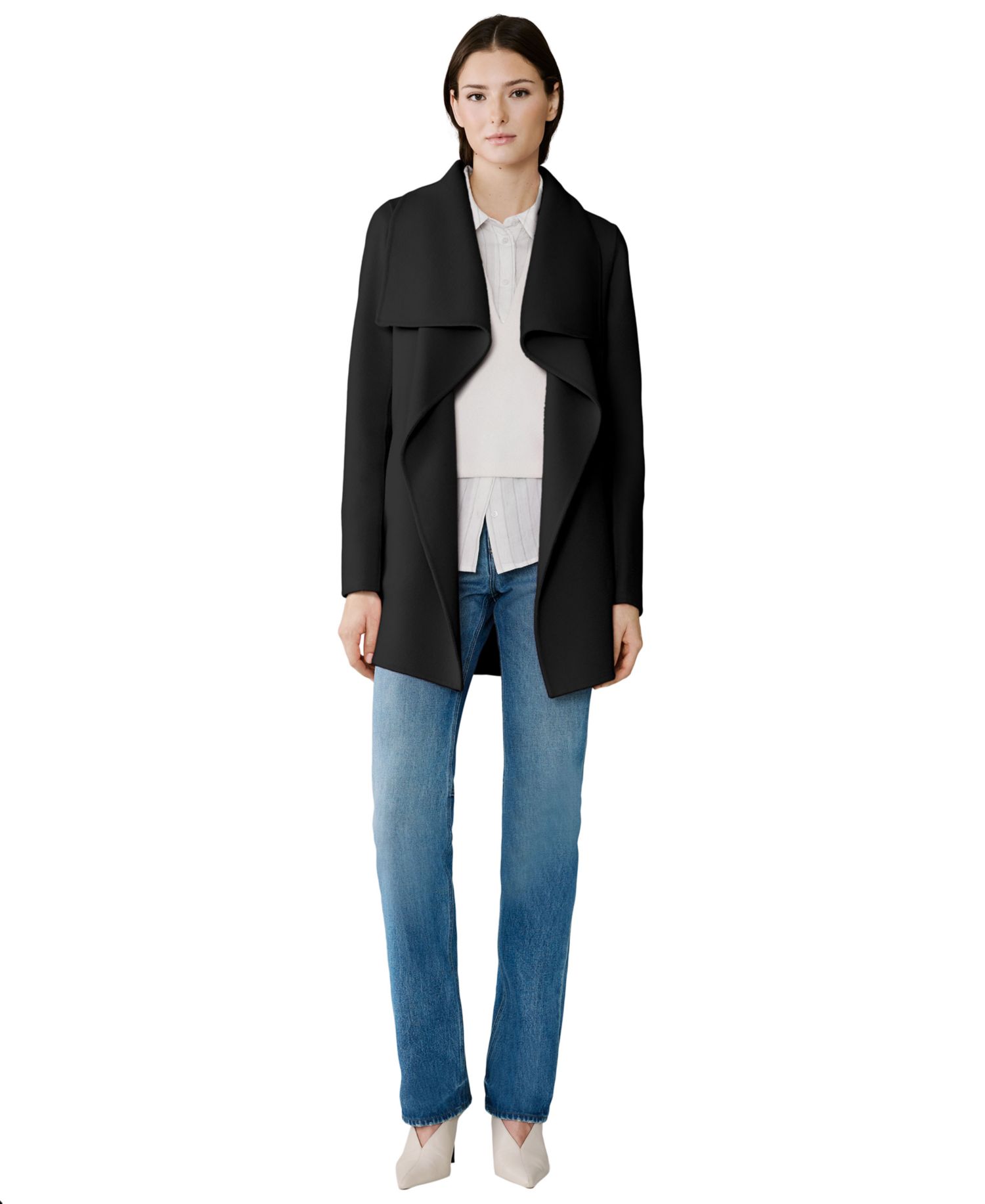 Women's Bridgette-Z Wool-Blend Cascade Collar Tie-Belt Coat