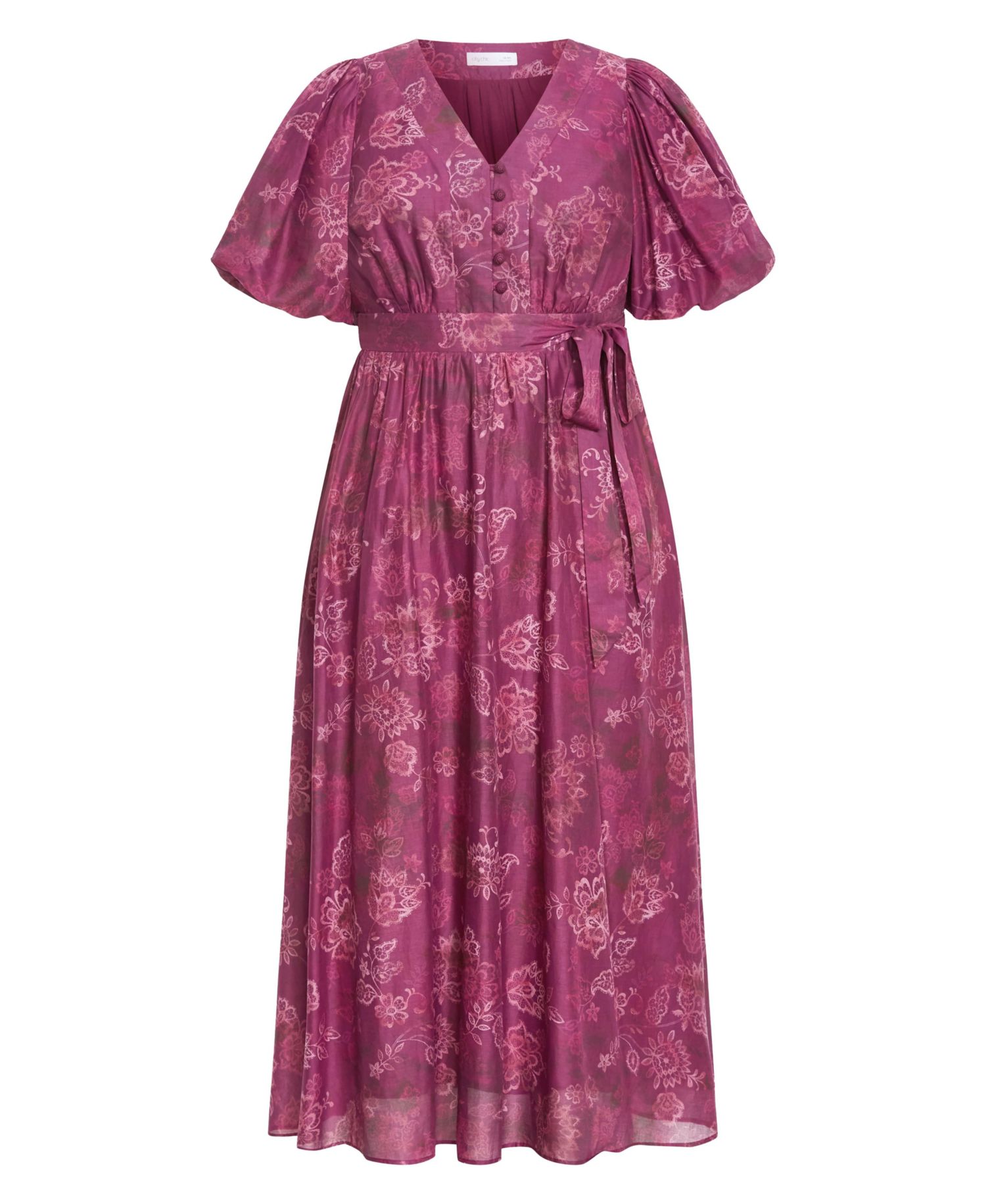 Plus Size Eternal Love Floral Puff-Sleeve Maxi Dress