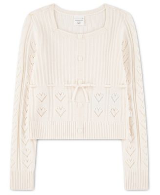 Girls' 5-18 Babydoll Heart Stitch Long-Sleeve Sweater