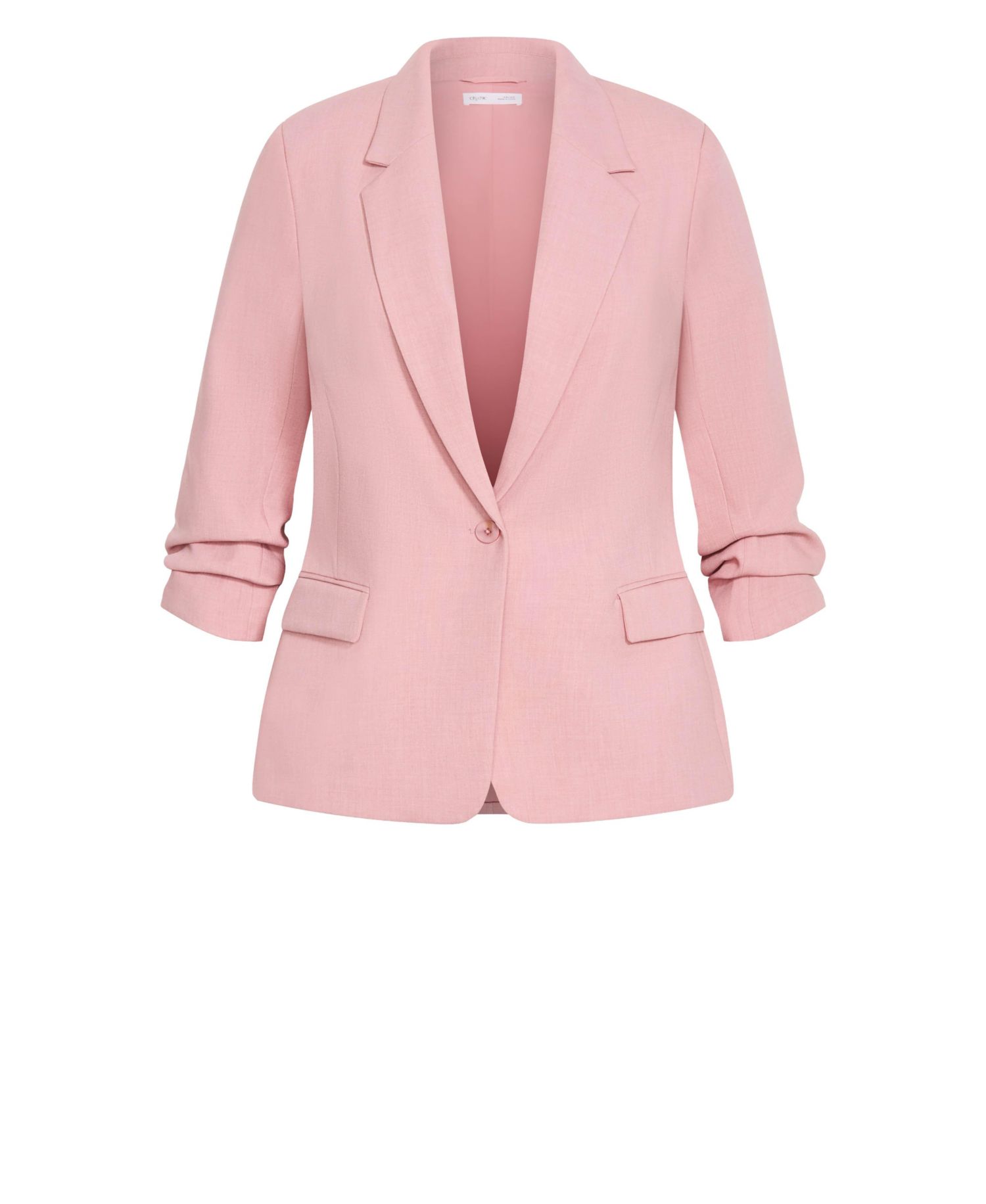 Plus Size Imogen Gathered-Elbow-Sleeve Hip-Length Blazer