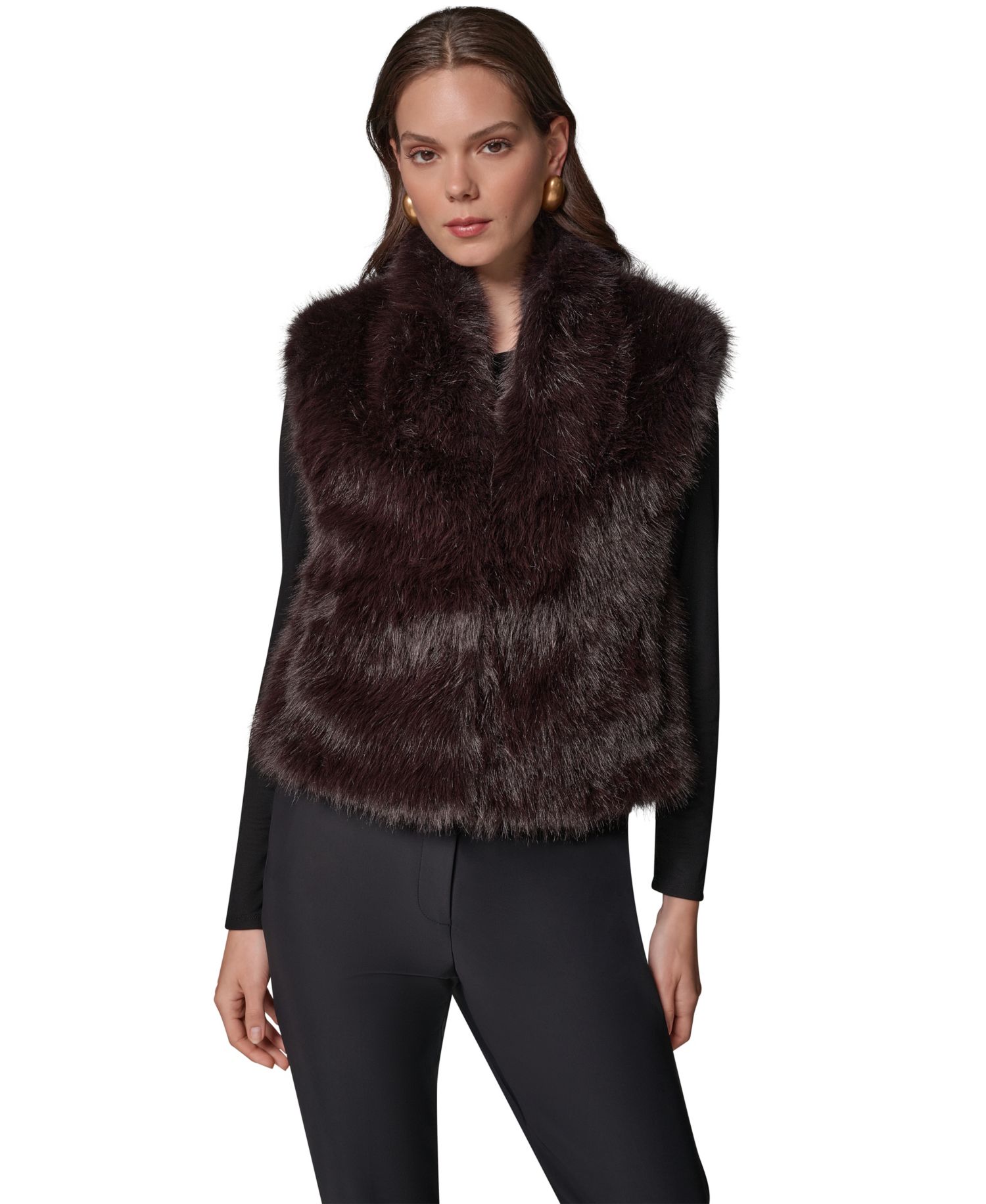 Petite Faux Fur Sleeveless Collared Vest